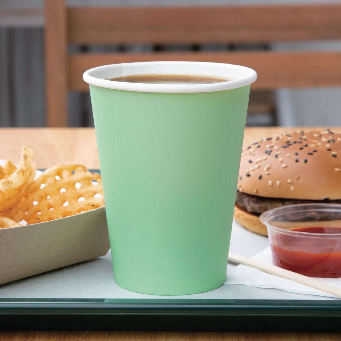 Fiesta Recyclable Takeaway Coffee Cups Single Wall Turquoise 340ml (Pack of 1000) - GP404