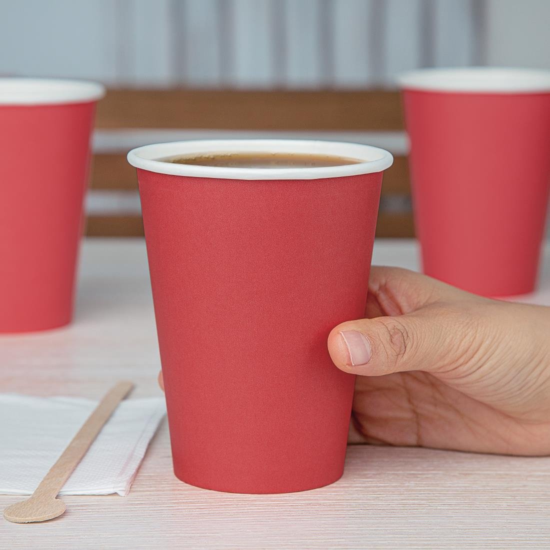 Fiesta Recyclable Takeaway Coffee Cups Single Wall Red 340ml (Pack of 1000) - GP410
