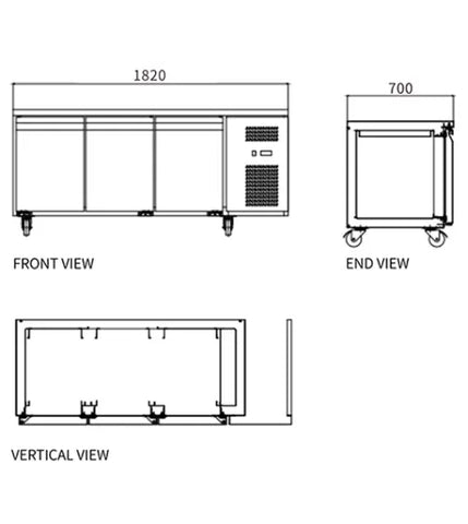 Snow Village Stainless Steel Triple Door Workbench Freezer GNF1820T3