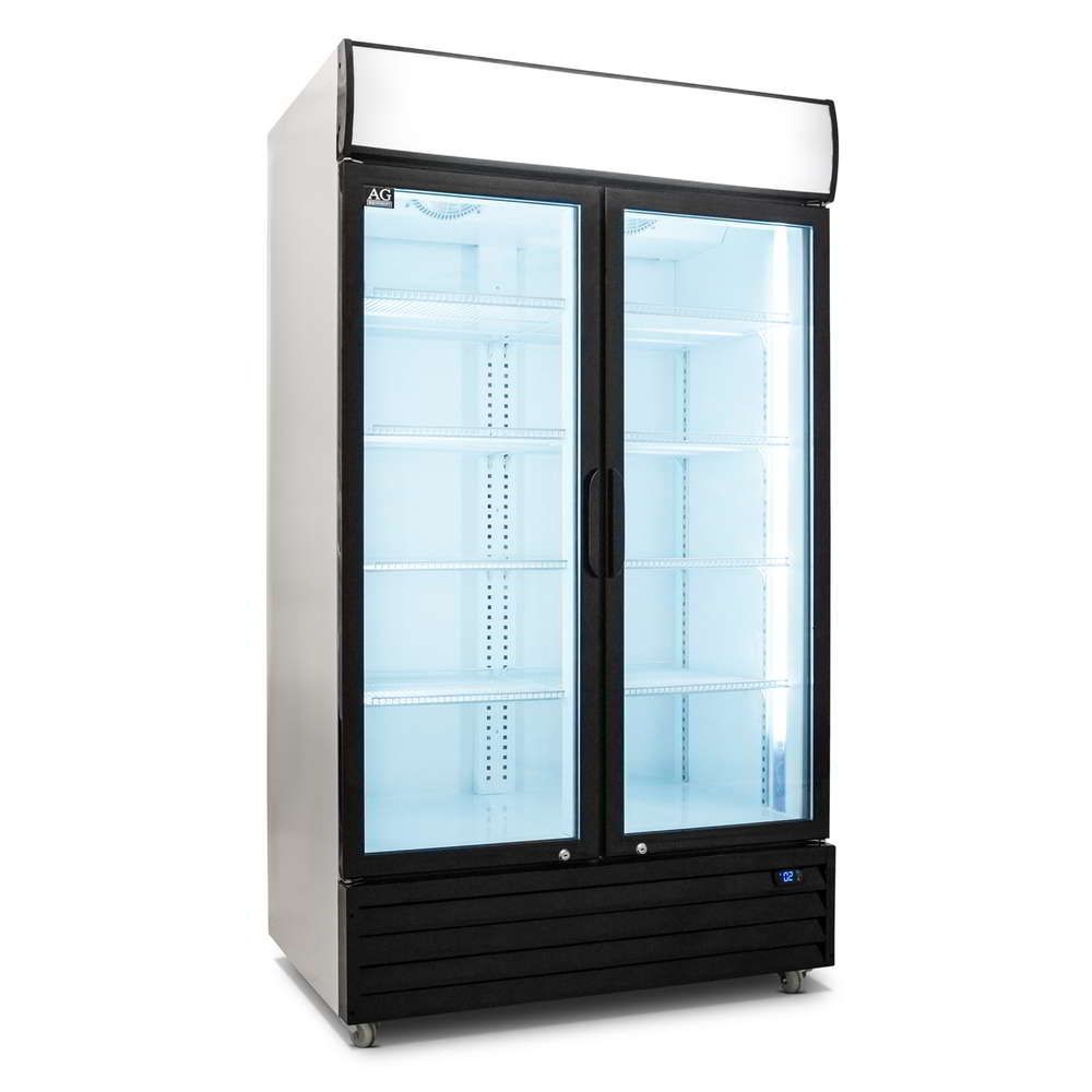 AG Equipment 800L Double Glass Door Upright Display Fridge CU800TNG