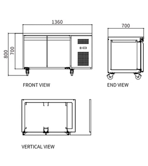 Snow Village Stainless Steel Double Door Workbench Freezer GNF1360T2