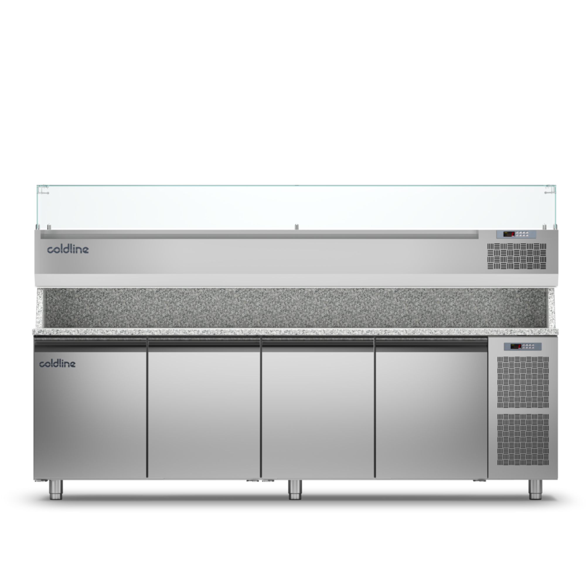 Coldline 4 Door Pizza Preparation Counter with Granite Worktop and Display Case - TZ21/1M VP