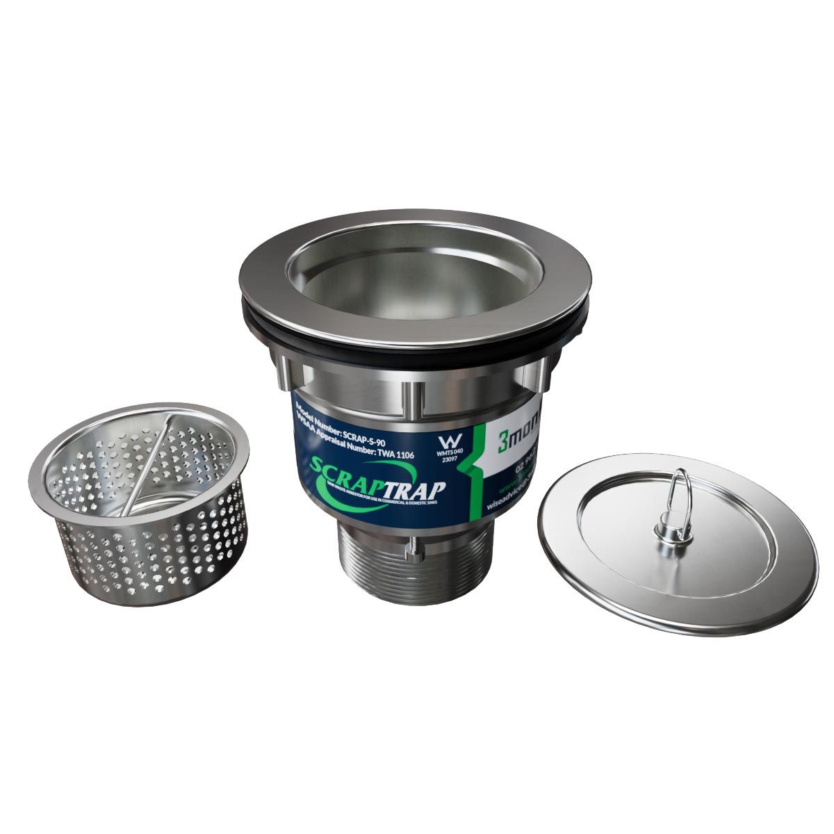 3Monkeez 304 Cast Stainless Sink Waste Arrestor (90mm) - SCRAP-S-90