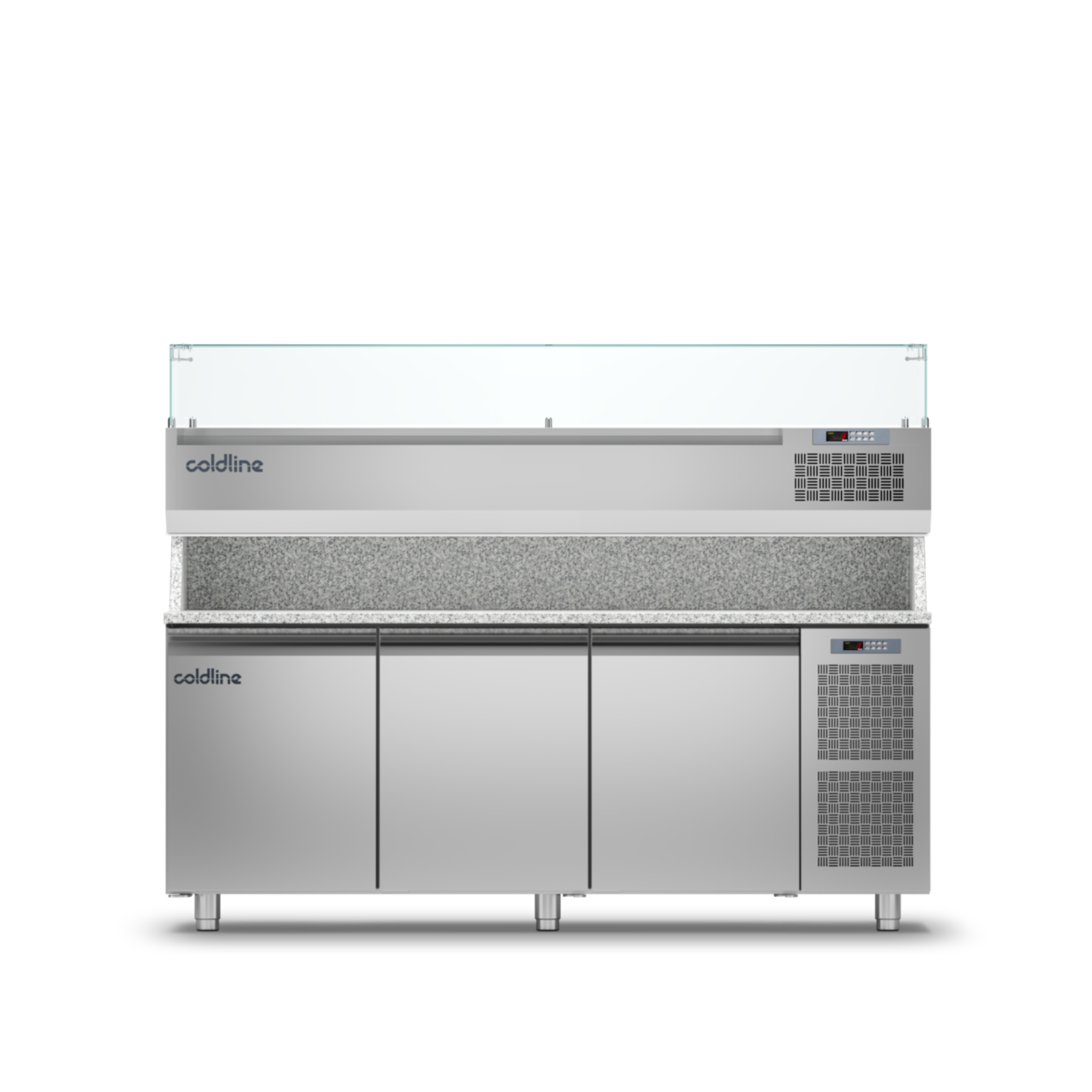 Coldline 3 Door Pizza Preparation Counter with Granite Worktop and Display Case - TZ17/1M VP