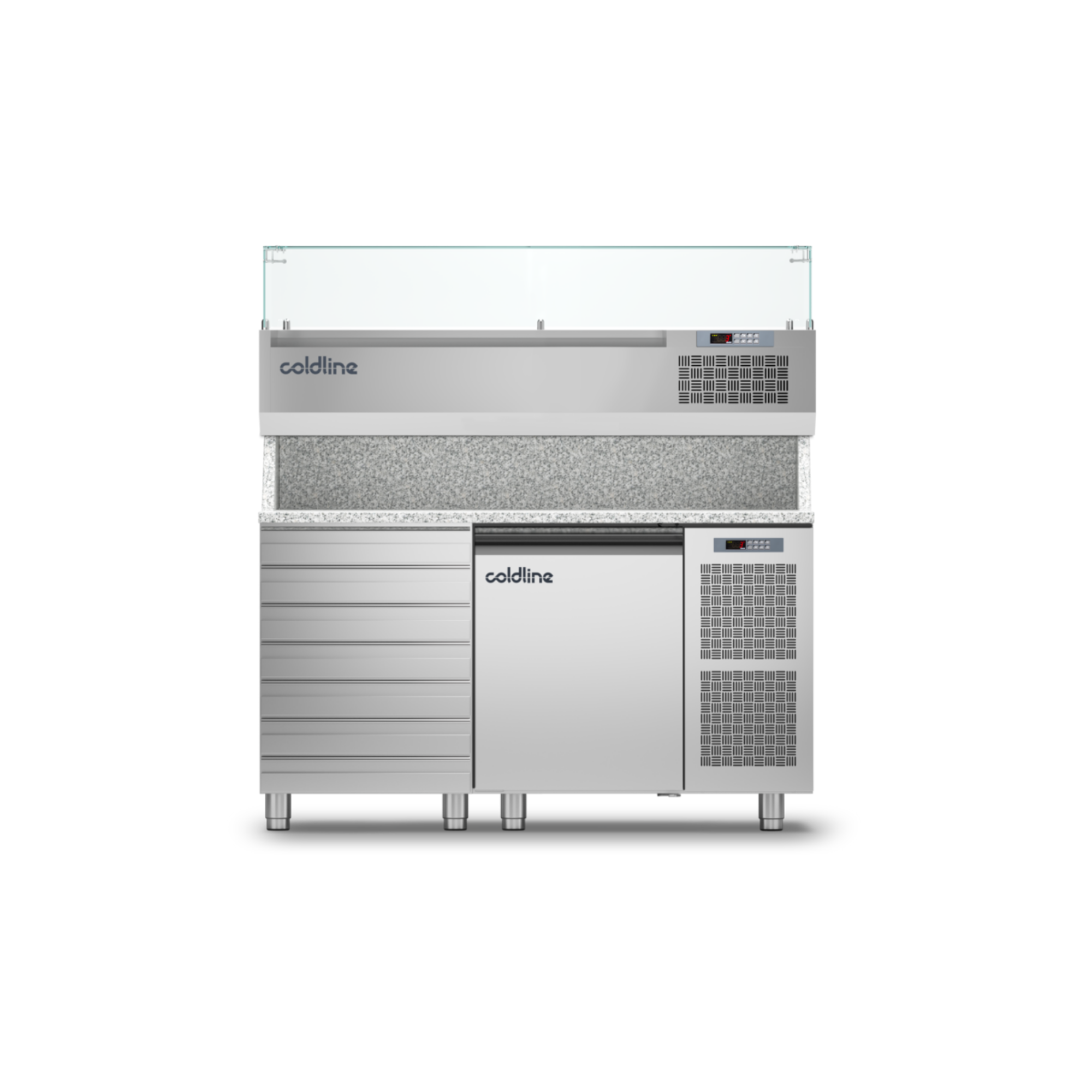 Coldline 1 Door + Drawers Pizza Preparation Counter with Granite Worktop - TZ09/1MC