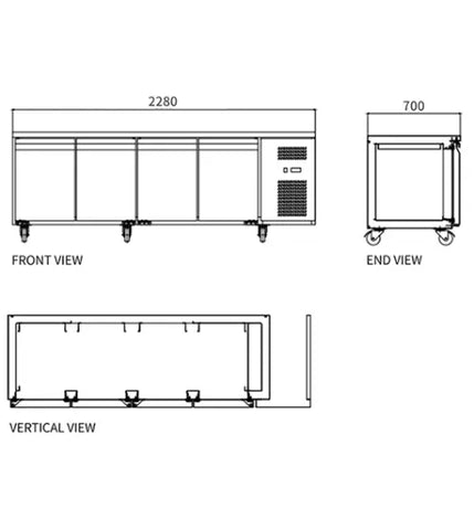Snow Village Stainless Steel Four Door Workbench Freezer GNF2280T4