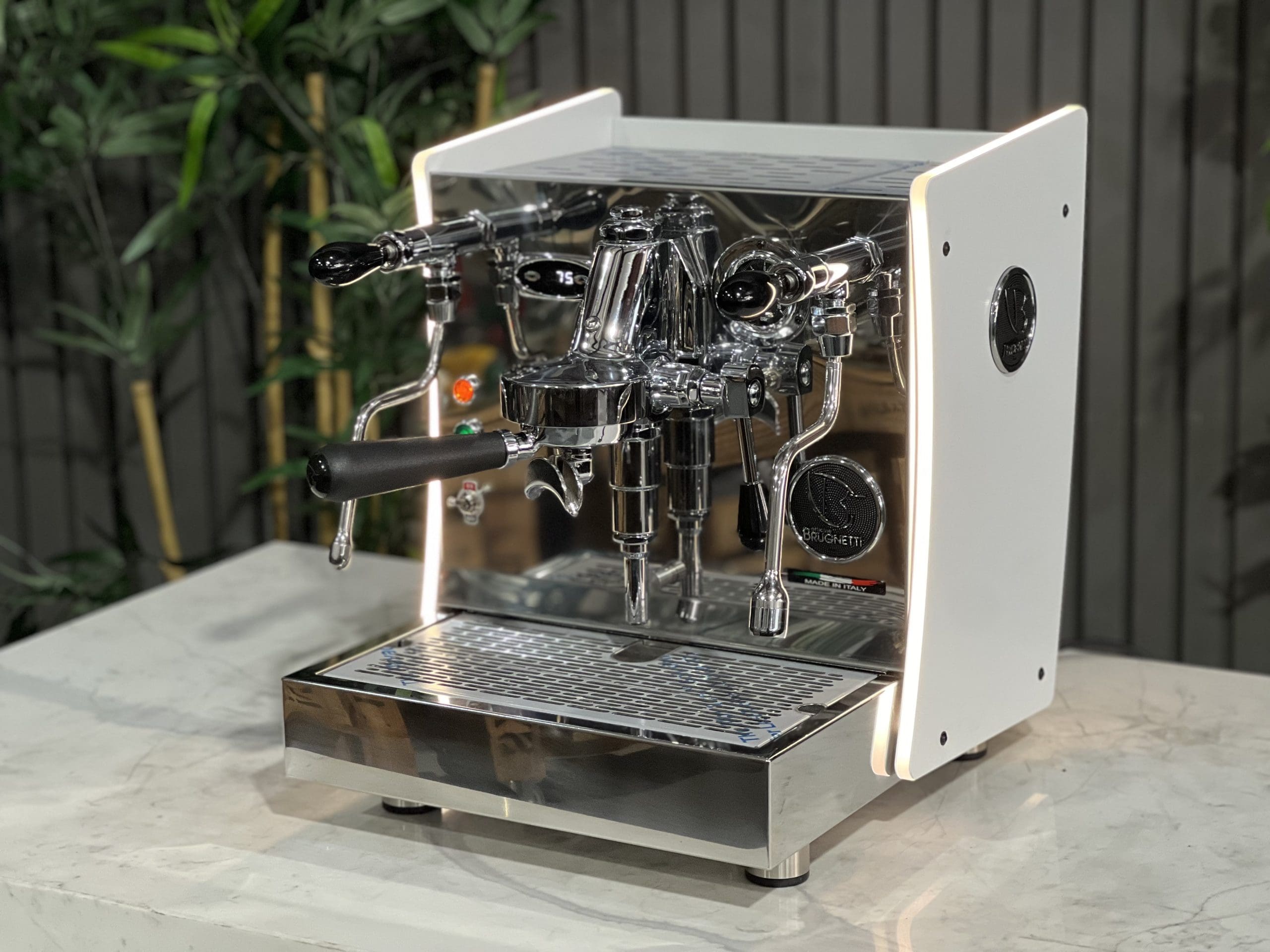 Brugnetti Giulietta White & w/ Side Lights - 1 Group Commercial Espresso Machine - Stainless