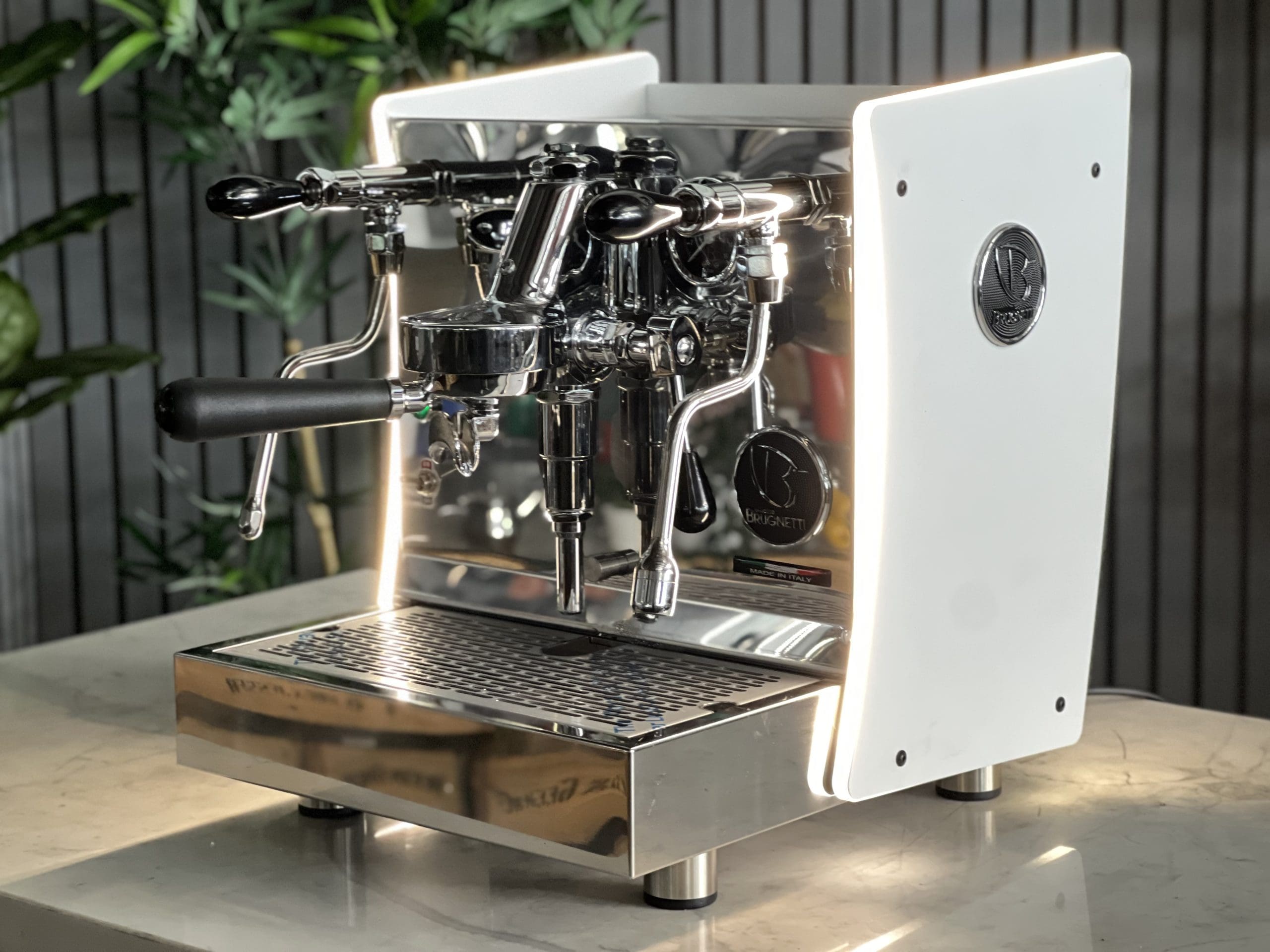 Brugnetti Giulietta White & w/ Side Lights - 1 Group Commercial Espresso Machine - Stainless