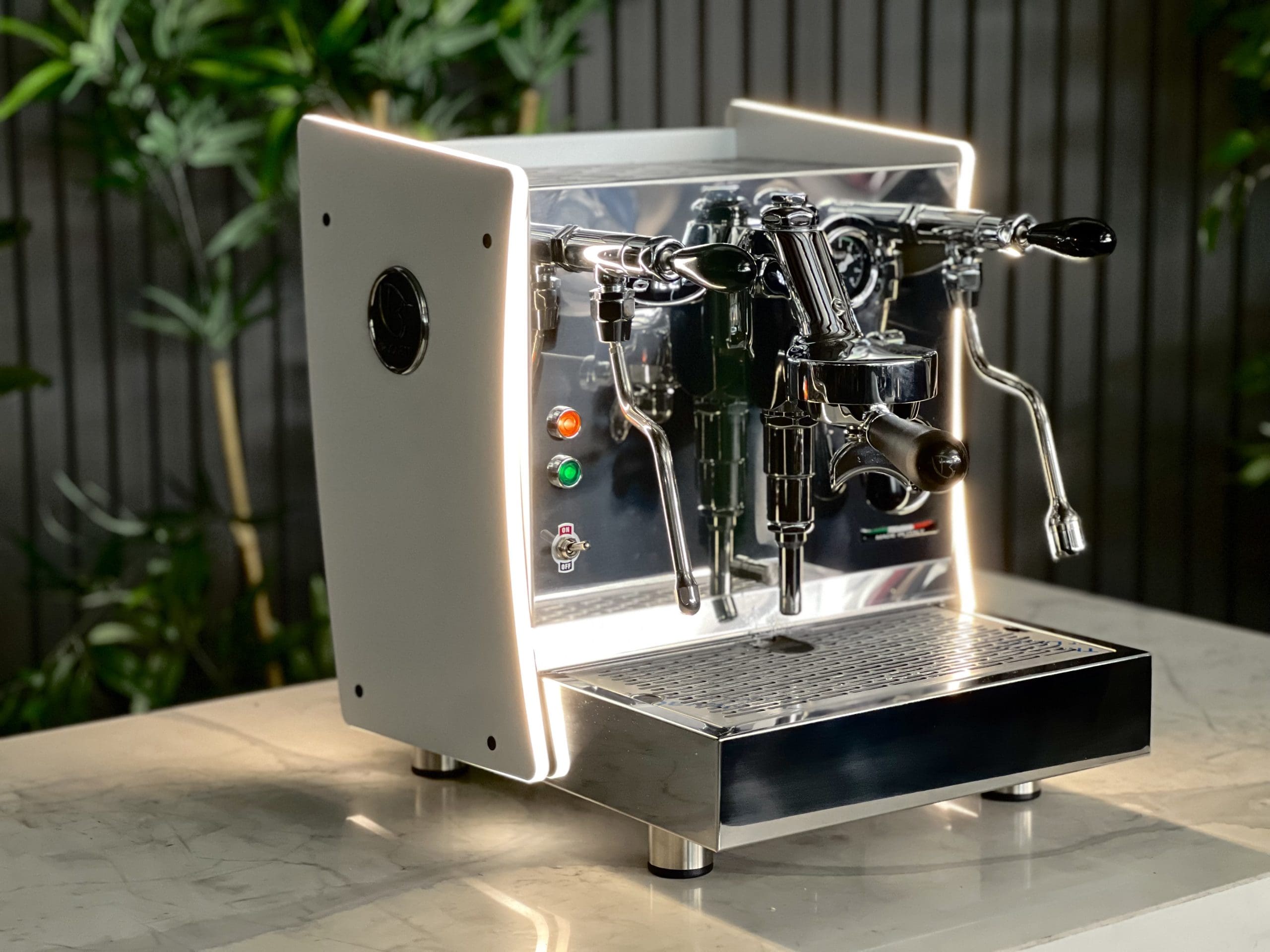 Brugnetti Giulietta White & w/ Side Lights - 1 Group Commercial Espresso Machine - Stainless
