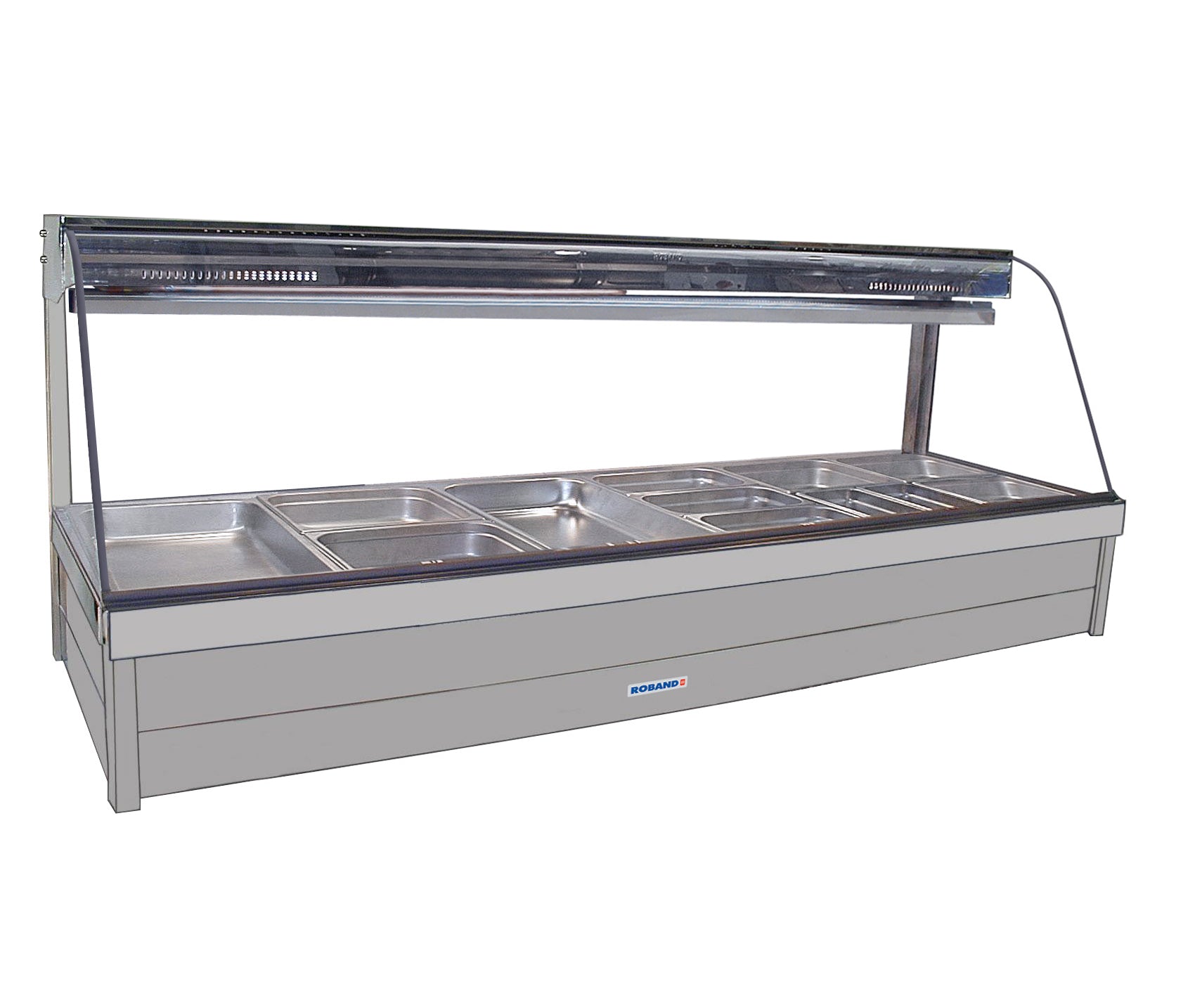 Roband Curved Glass Hot Food Display Bar, 12 pans double row - C26