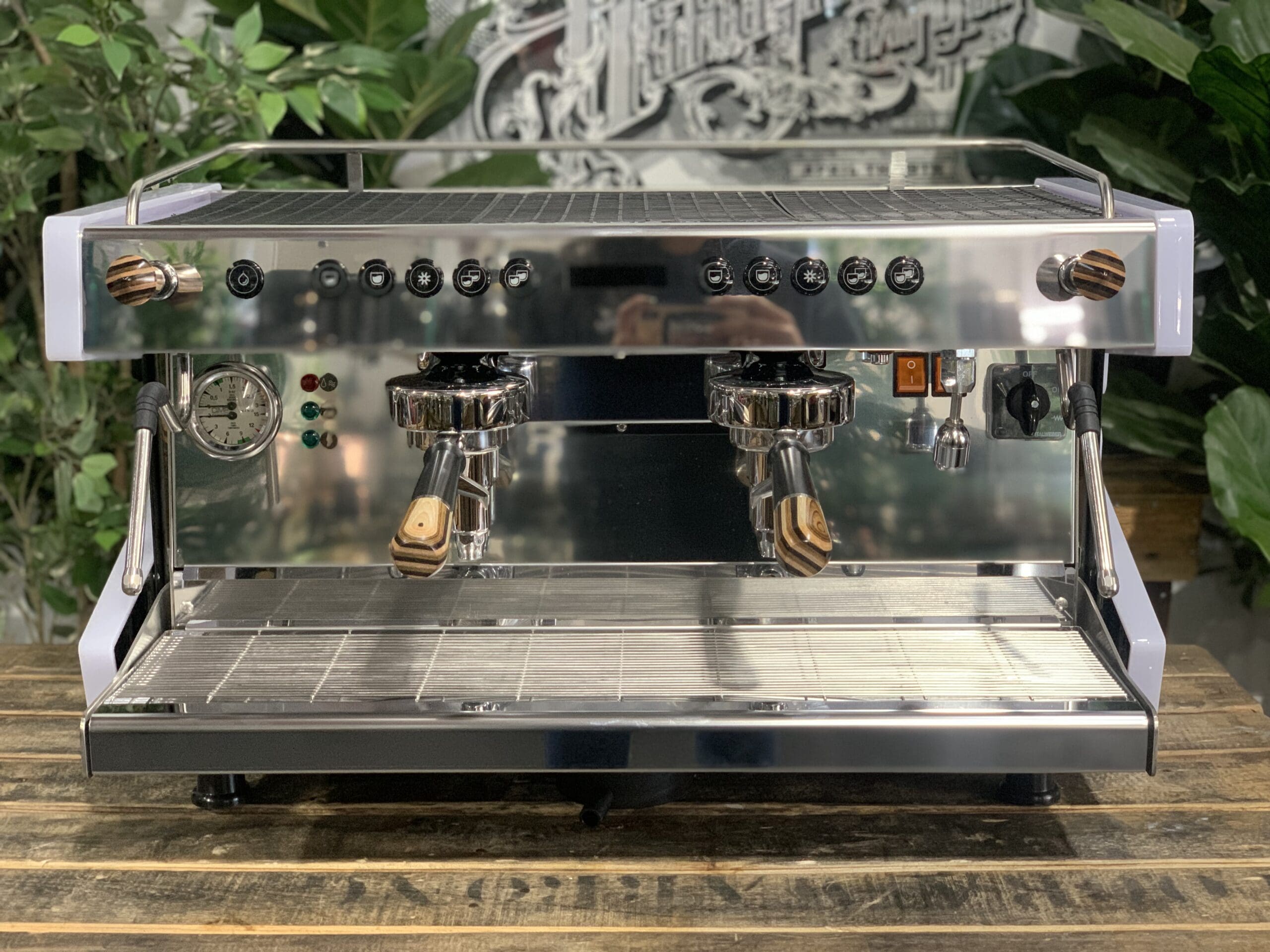 Cime CO-03 Neo E61 White w. Black & Brown Pesado - 2 Group Commercial Espresso Machine - Timber