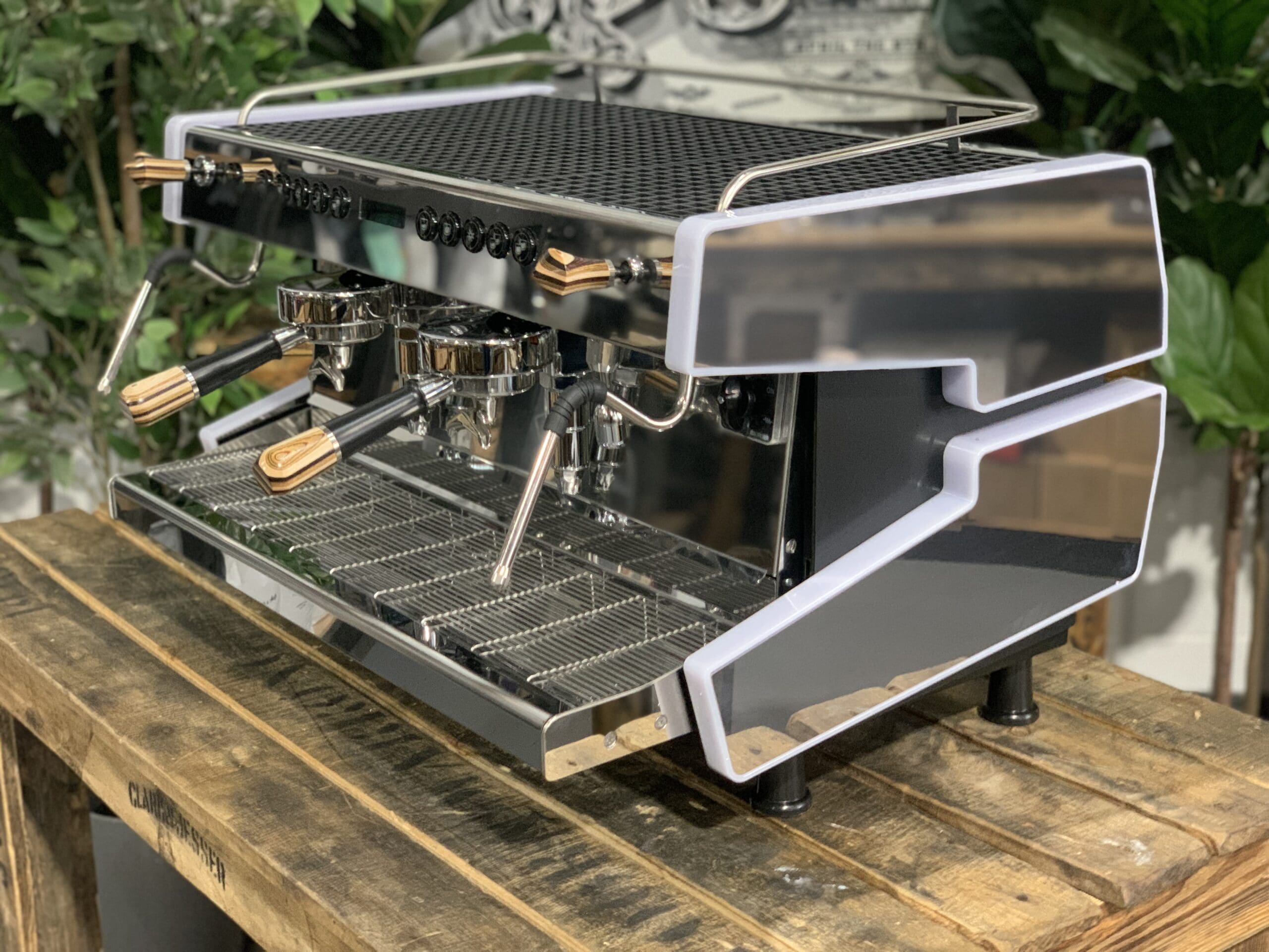 Cime CO-03 Neo E61 White w. Black & Brown Pesado - 2 Group Commercial Espresso Machine - Timber