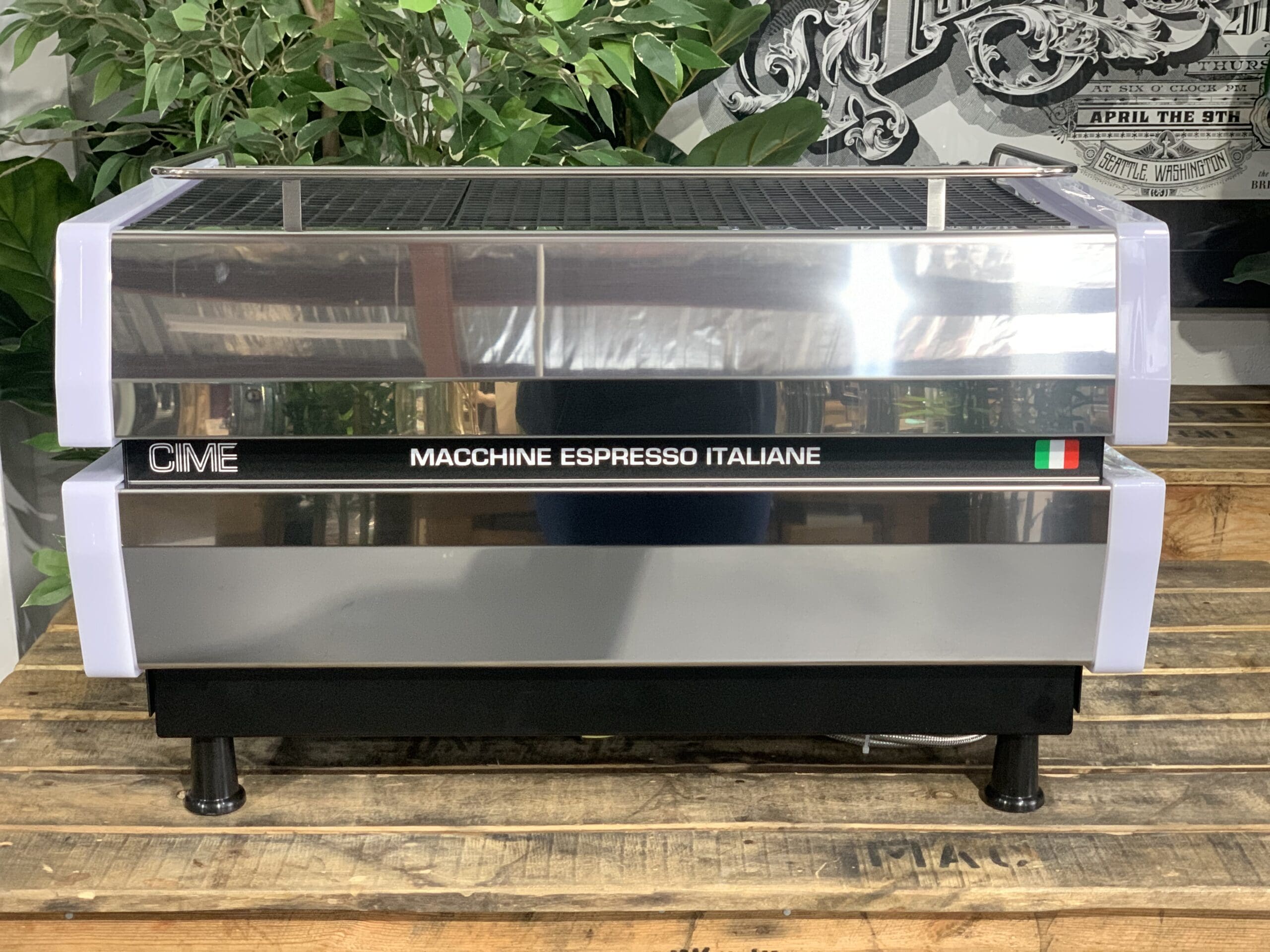 Cime CO-03 Neo E61 White w. Black & Brown Pesado - 2 Group Commercial Espresso Machine - Timber