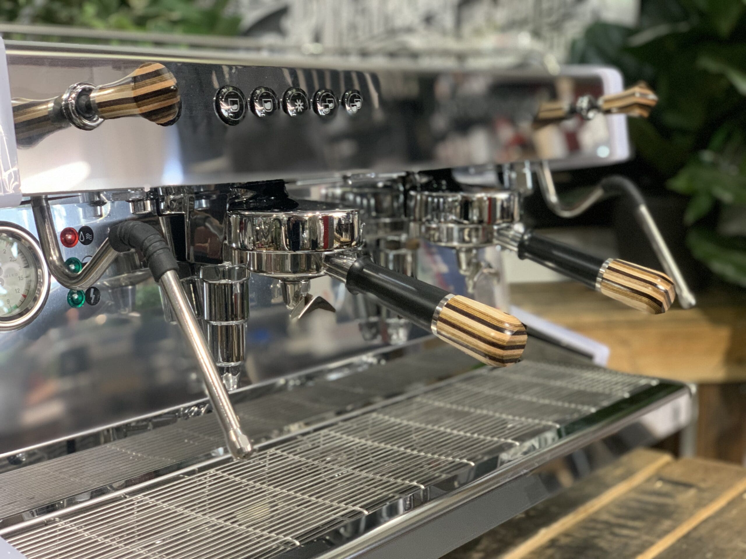 Cime CO-03 Neo E61 White w. Black & Brown Pesado - 2 Group Commercial Espresso Machine - Timber