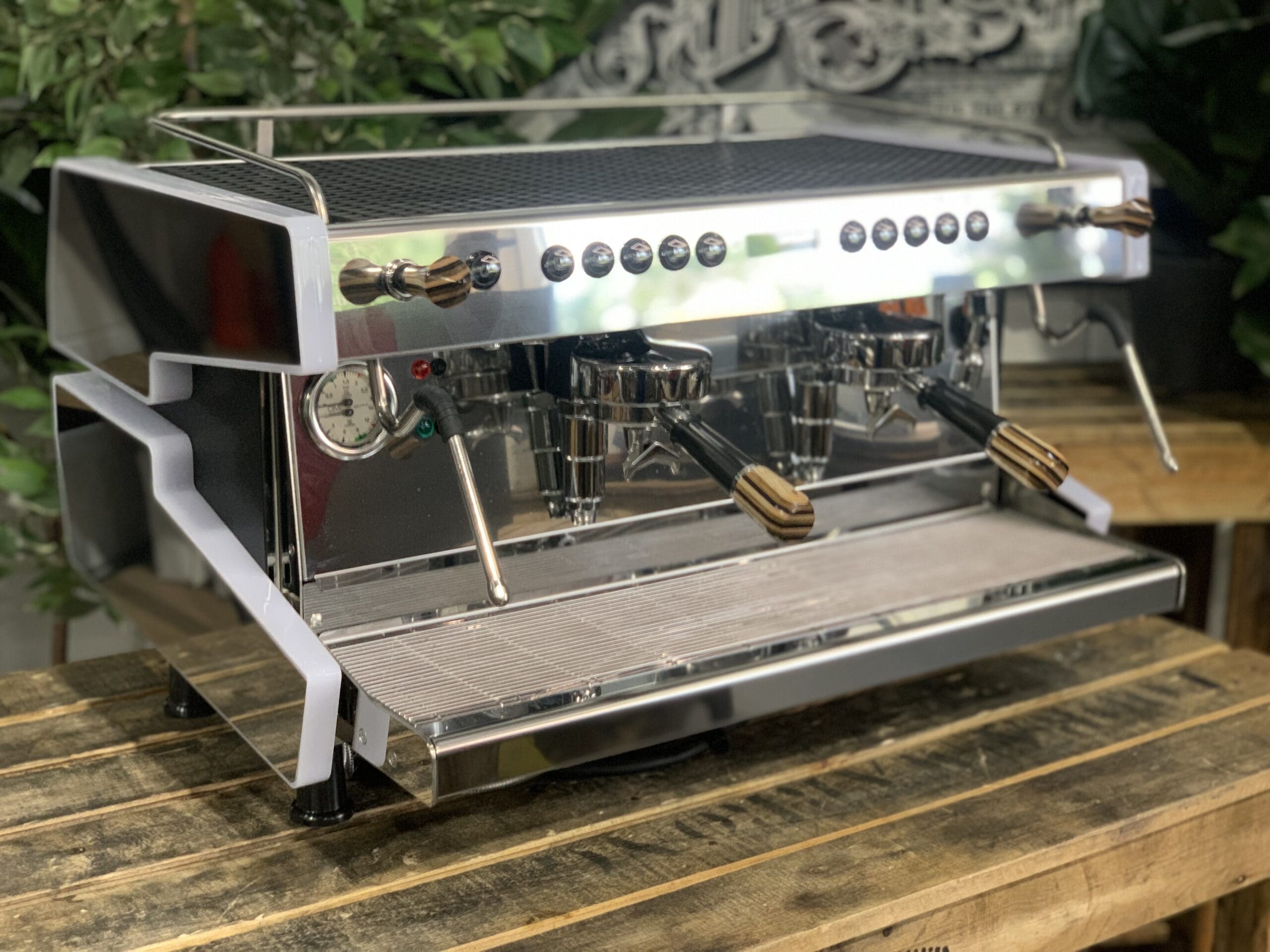Cime CO-03 Neo E61 White w. Black & Brown Pesado - 2 Group Commercial Espresso Machine - Timber