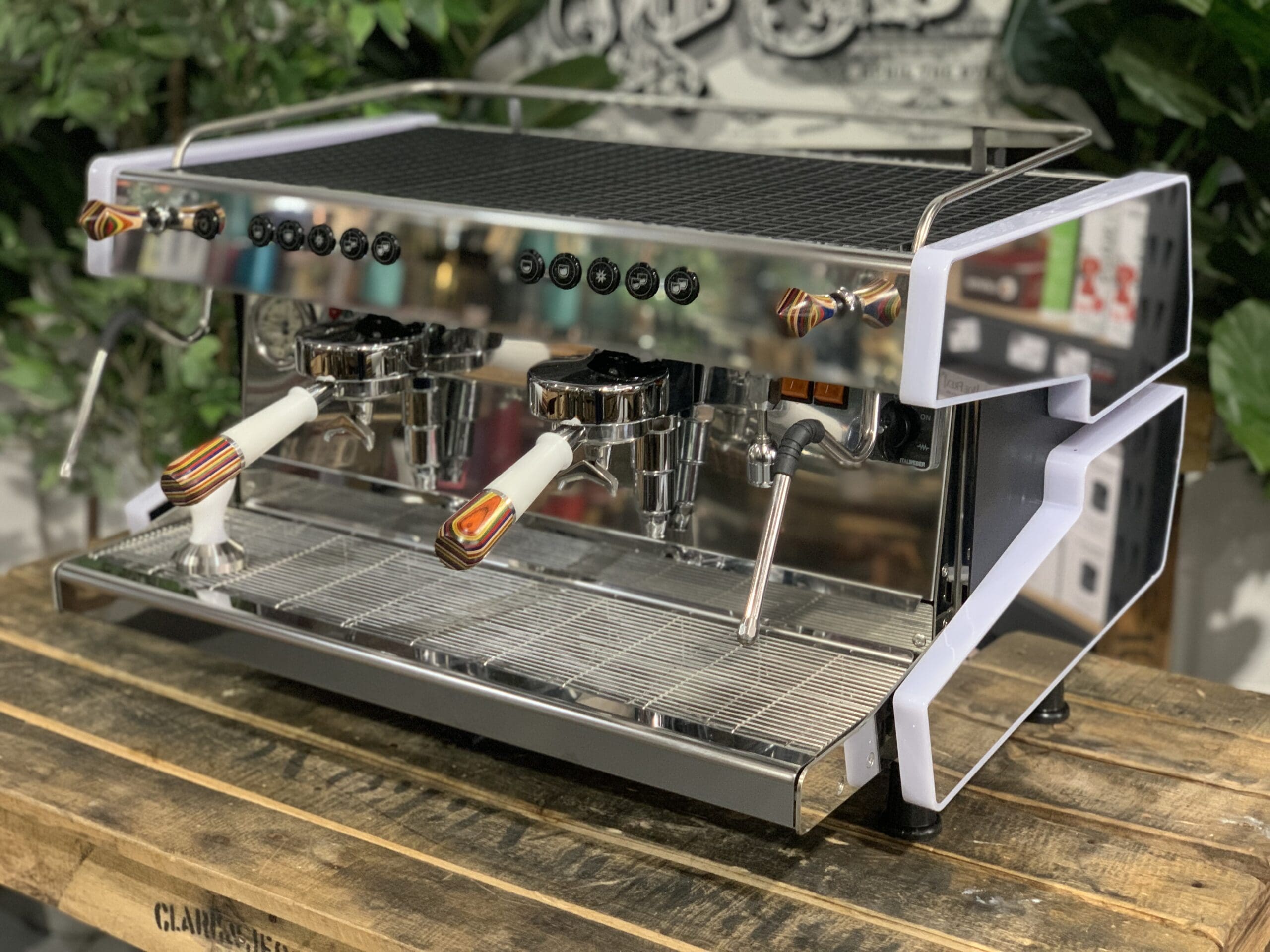 CIME CO-03 NEO White & Skateboard White With Tamper - 2 Group Commercial Espresso Machine - Timber