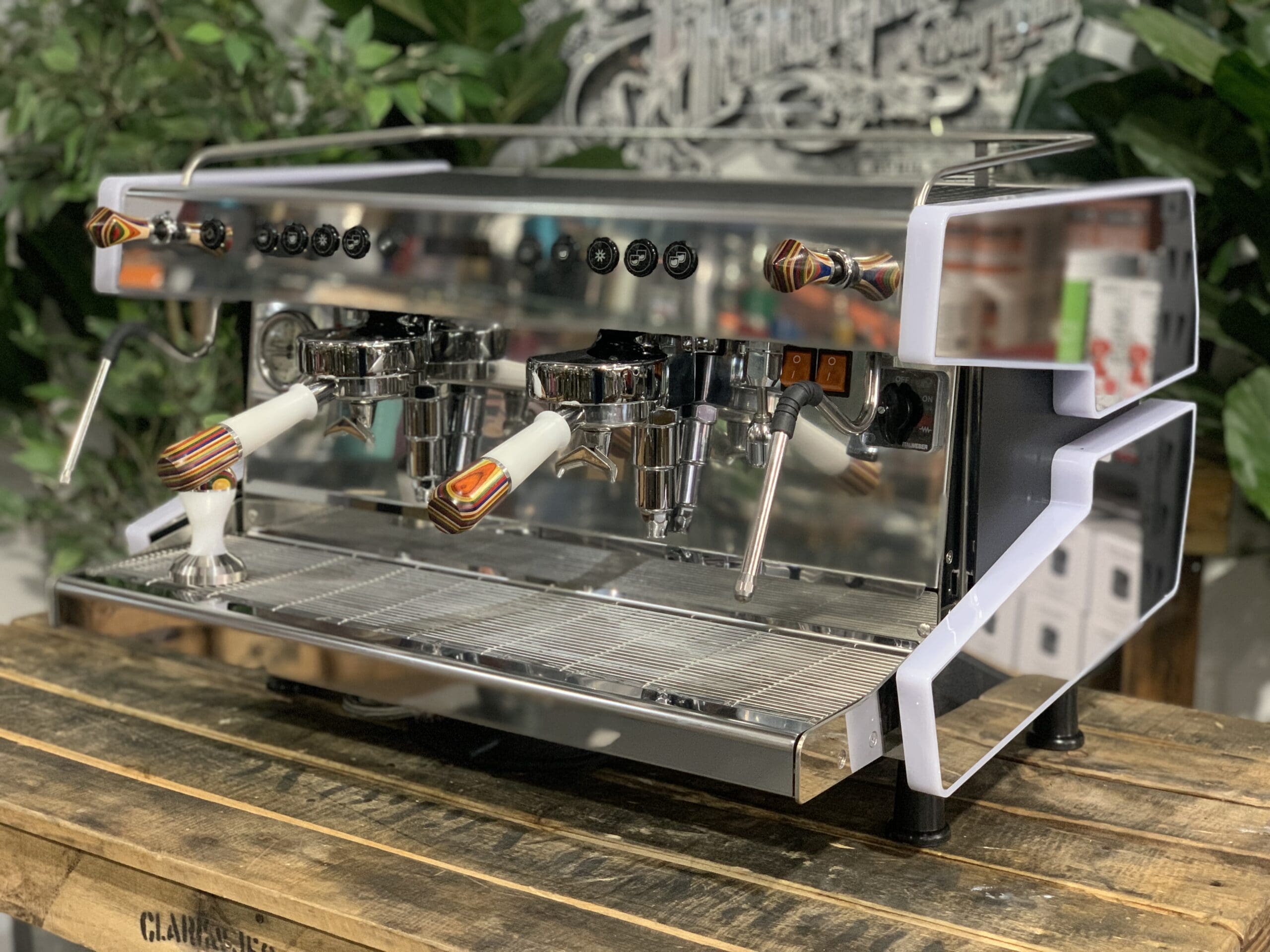 CIME CO-03 NEO White & Skateboard White With Tamper - 2 Group Commercial Espresso Machine - Timber