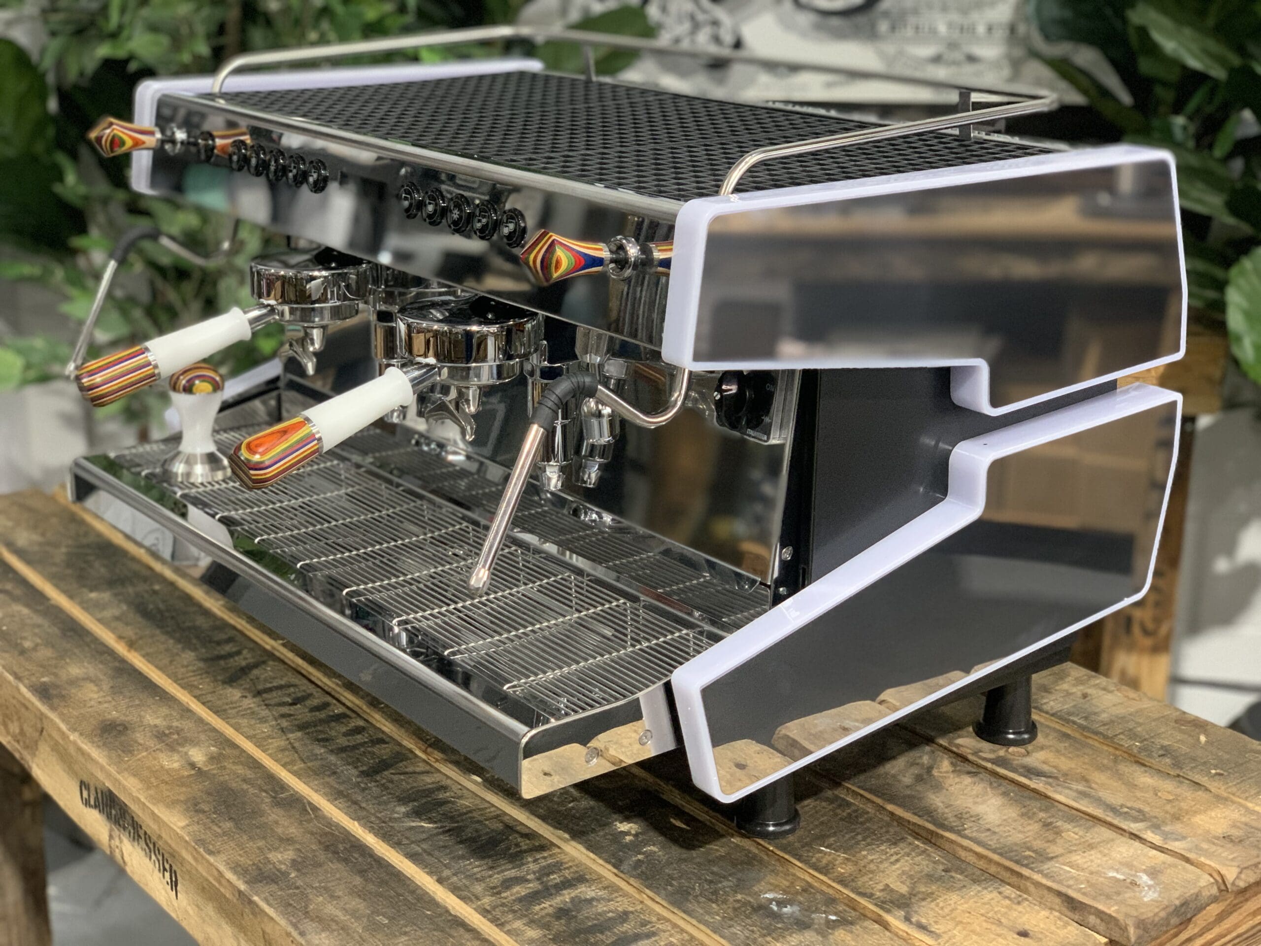CIME CO-03 NEO White & Skateboard White With Tamper - 2 Group Commercial Espresso Machine - Timber