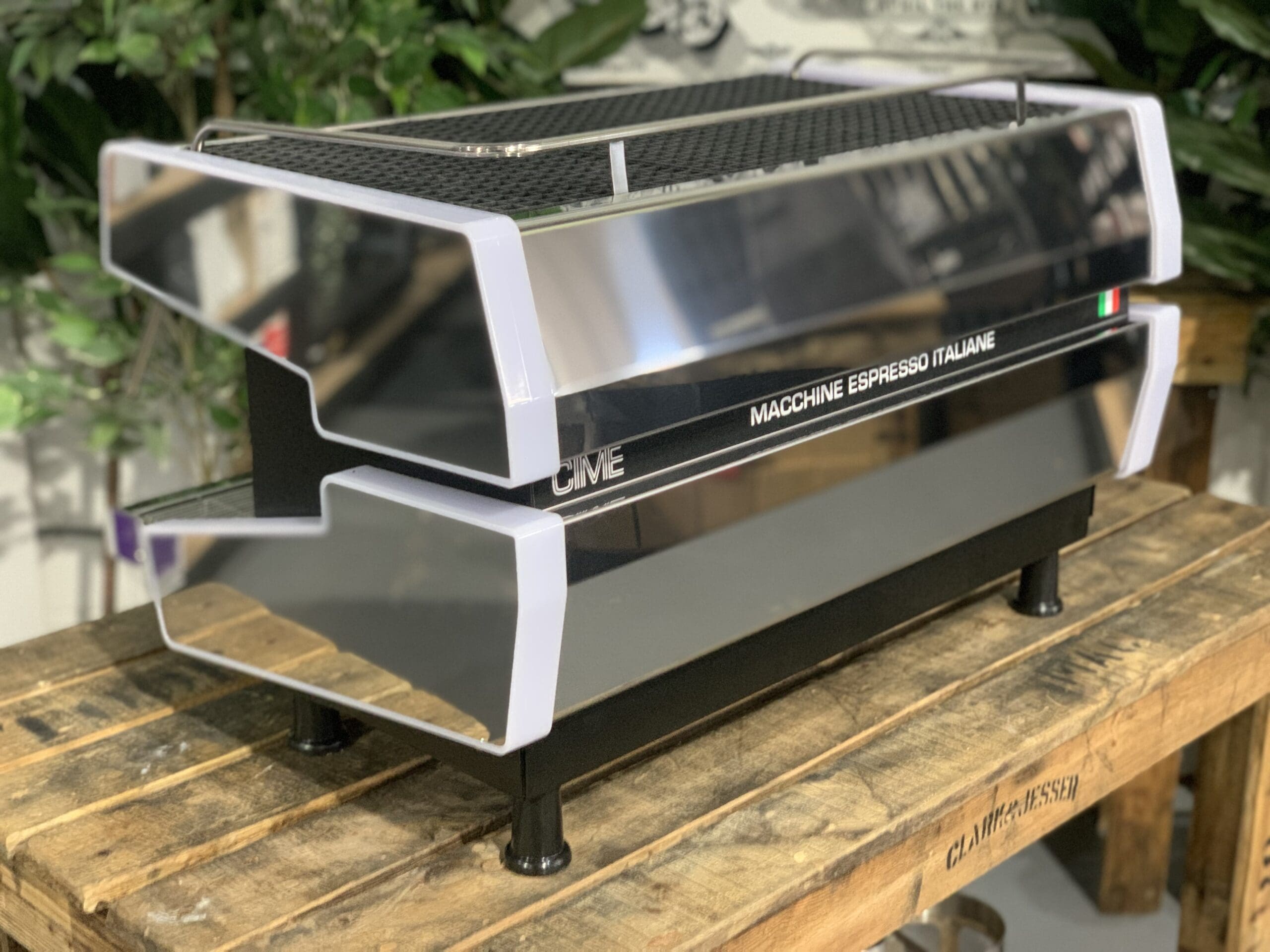 CIME CO-03 NEO White & Skateboard White With Tamper - 2 Group Commercial Espresso Machine - Timber