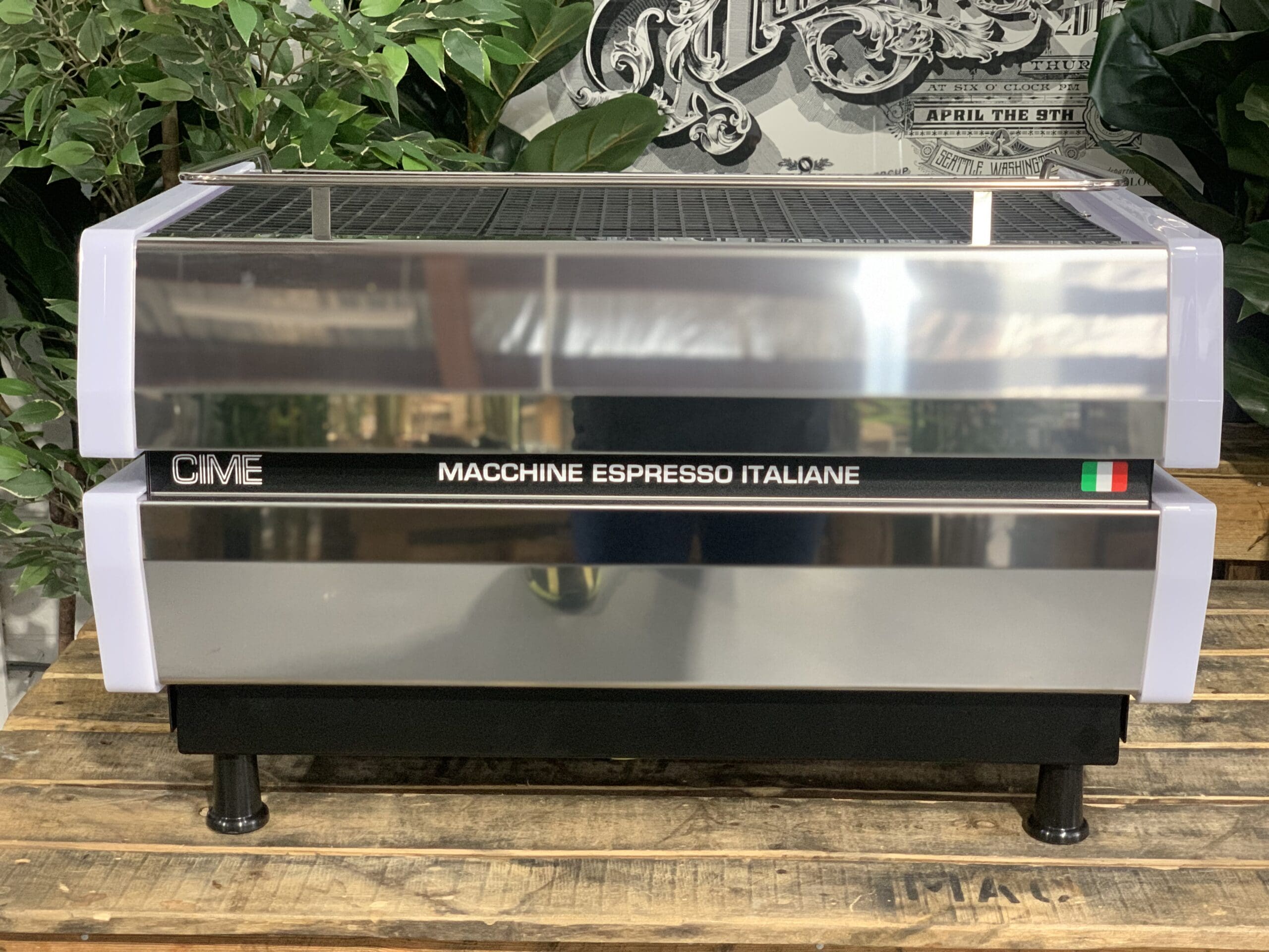 CIME CO-03 NEO White & Skateboard White With Tamper - 2 Group Commercial Espresso Machine - Timber
