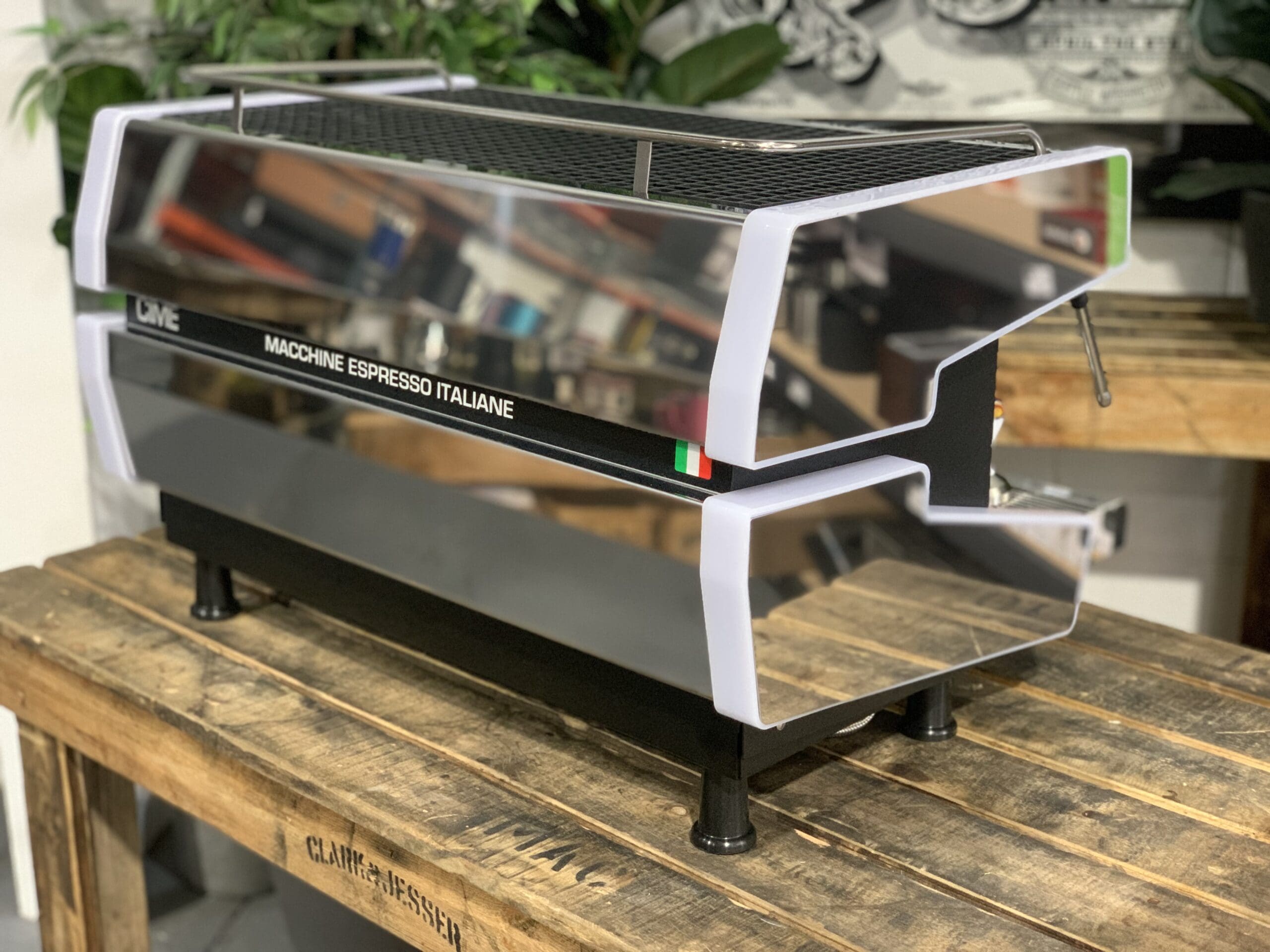 CIME CO-03 NEO White & Skateboard White With Tamper - 2 Group Commercial Espresso Machine - Timber