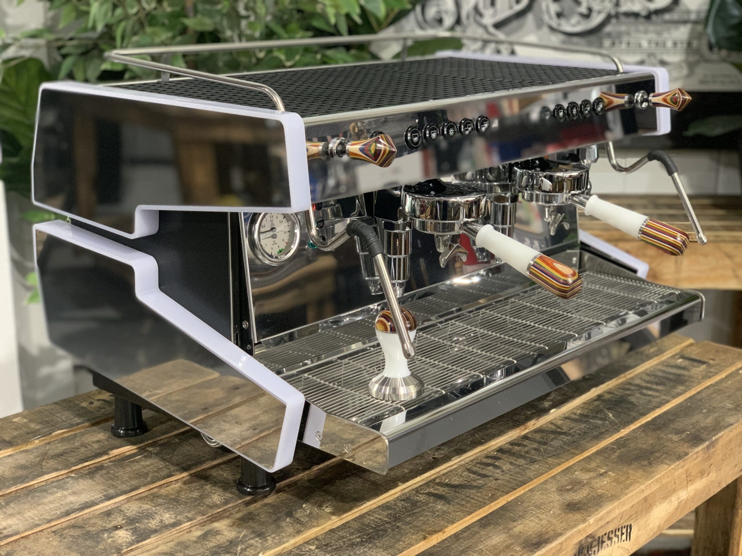 CIME CO-03 NEO White & Skateboard White With Tamper - 2 Group Commercial Espresso Machine - Timber