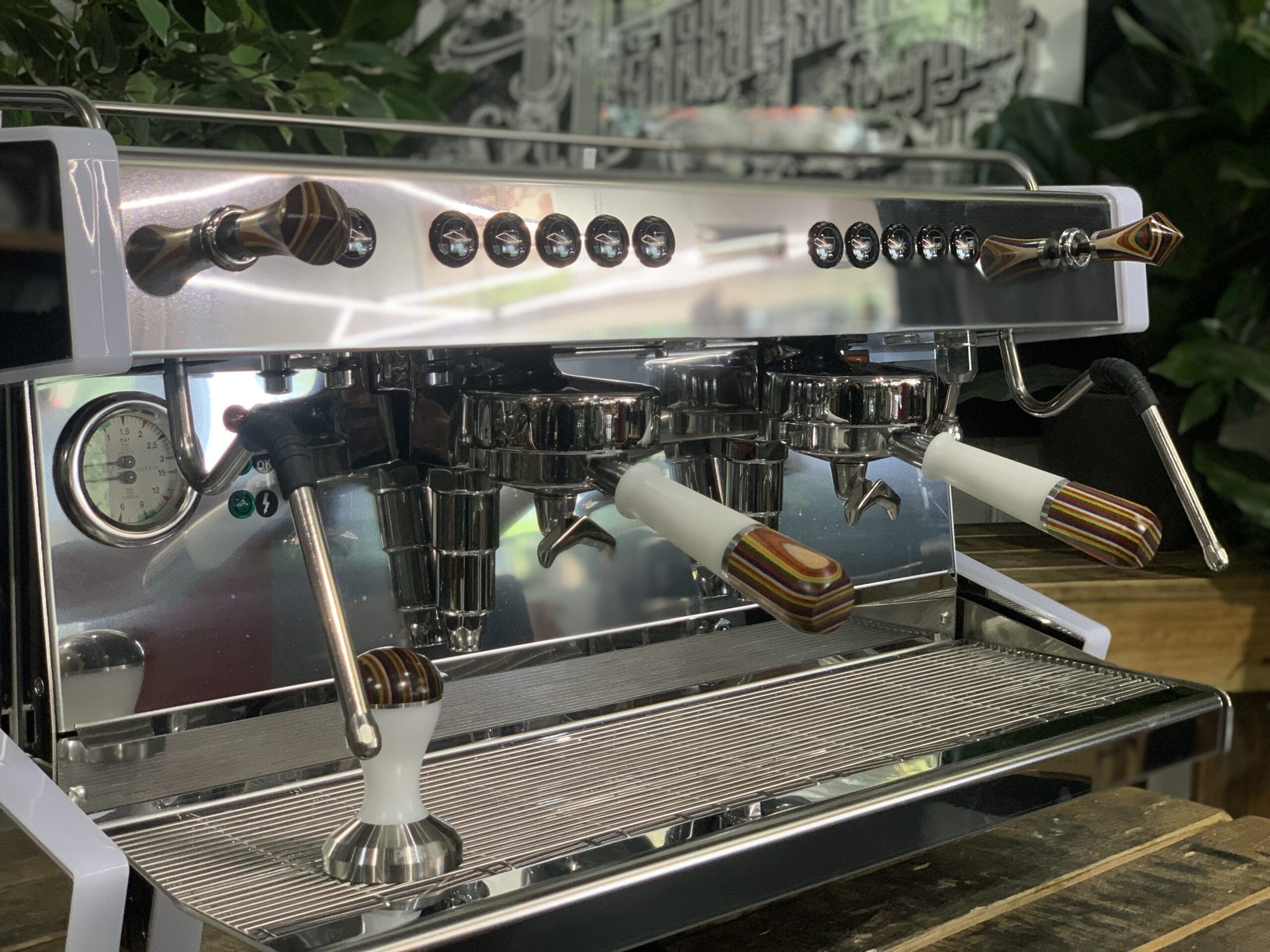 CIME CO-03 NEO White & Skateboard White With Tamper - 2 Group Commercial Espresso Machine - Timber