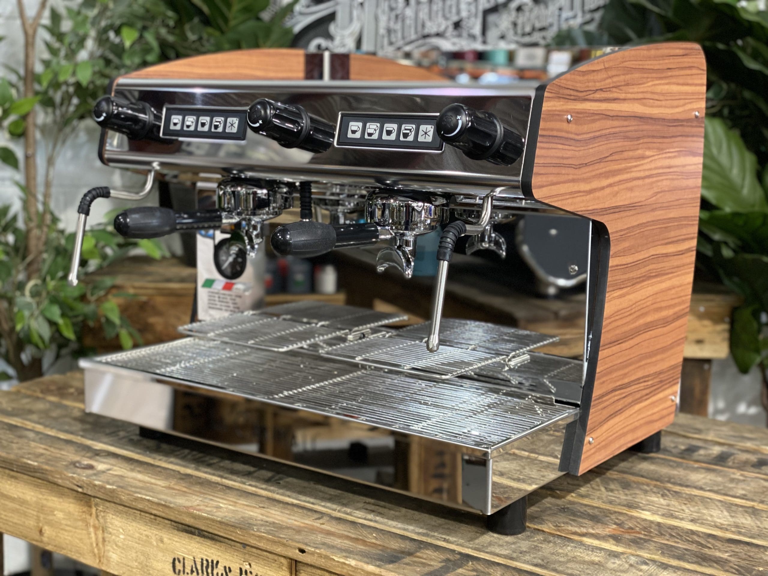 Carimali Pratica E2 Stainless Steel and Sides - 2 Group Commercial Espresso Machine - Timber