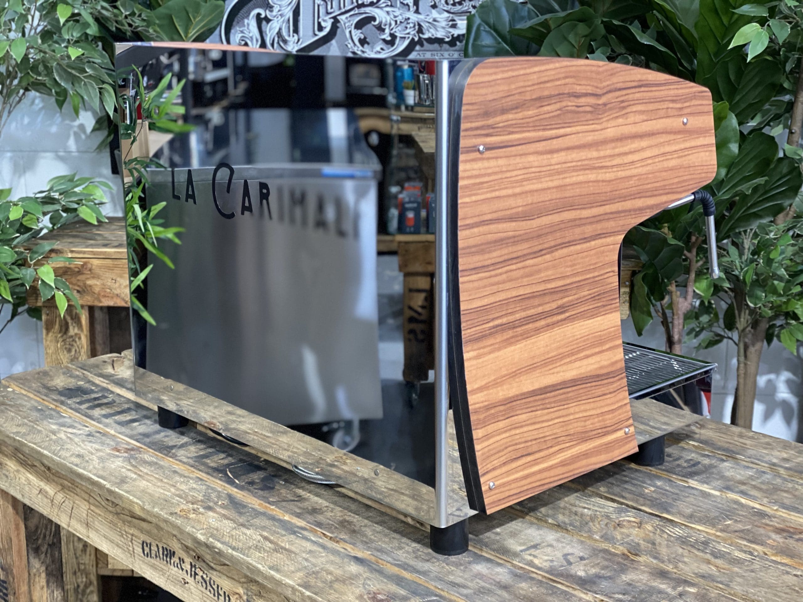 Carimali Pratica E2 Stainless Steel and Sides - 2 Group Commercial Espresso Machine - Timber