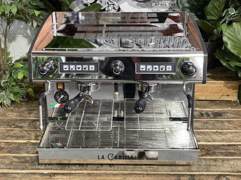 Carimali Pratica E2 Stainless Steel and Sides - 2 Group Commercial Espresso Machine - Timber