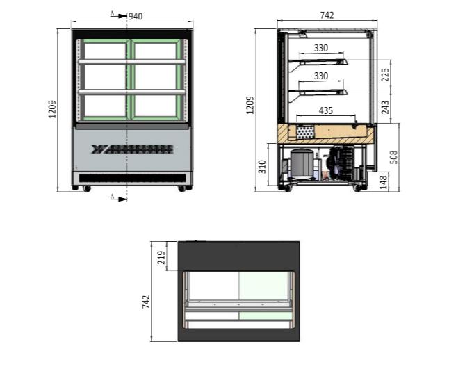 Square Cake Display Fridges 900mm | Atosa | DF097F