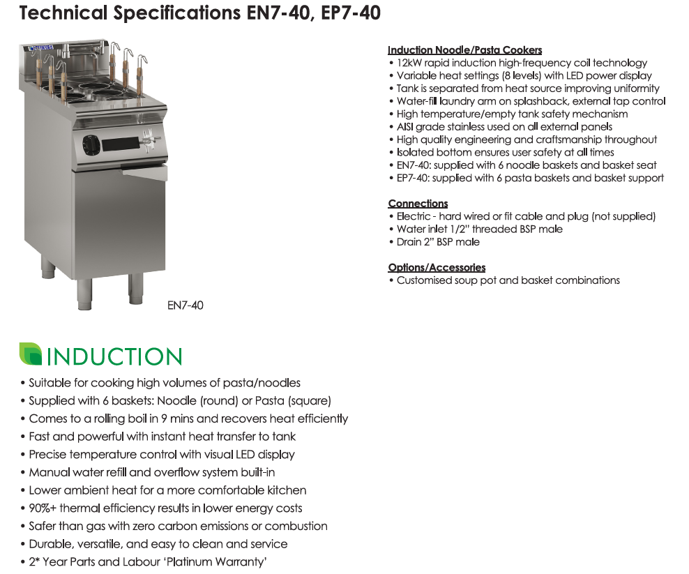 Luus 400mm Induction Noodle & Pasta Cooker EN7-40