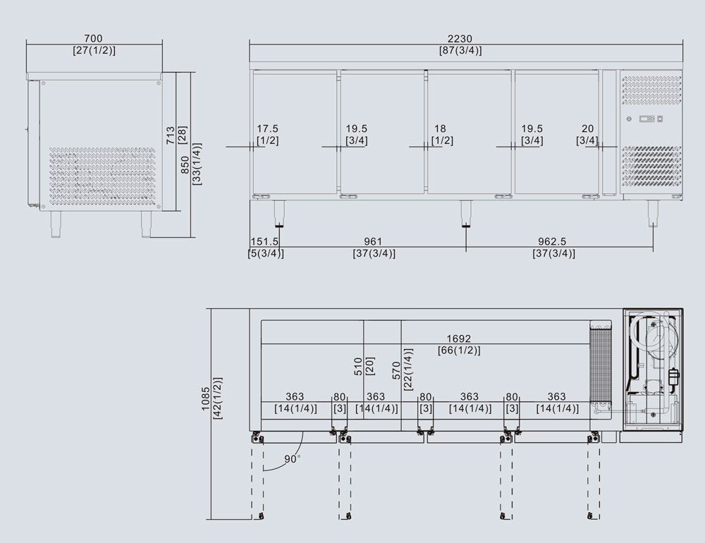 Commercial Under Bench Fridges Four Door | Atosa | EPF3442