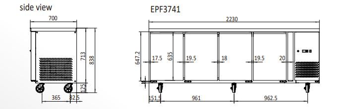 Commercial Under Bench Fridges Glass Four Door | Atosa | EPF3741