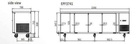 Commercial Under Bench Fridges Glass Four Door | Atosa | EPF3741