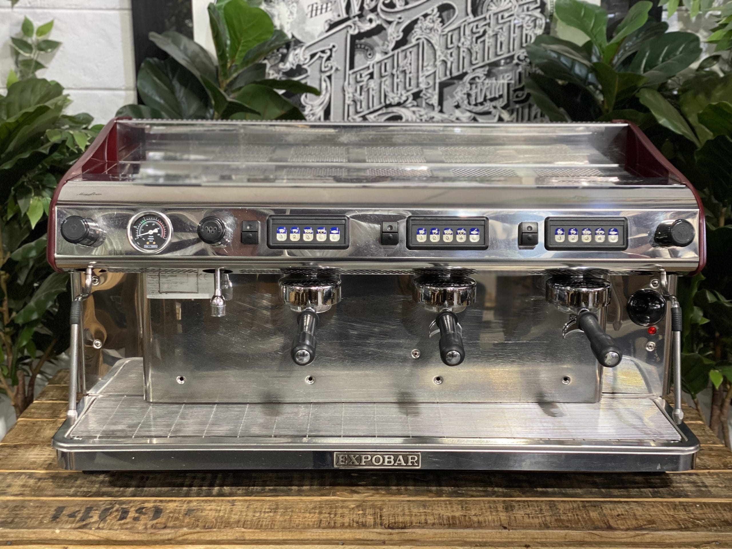 Expobar MegaCrem High Cup Stainless - 3 Group Commercial Espresso Machine - Red