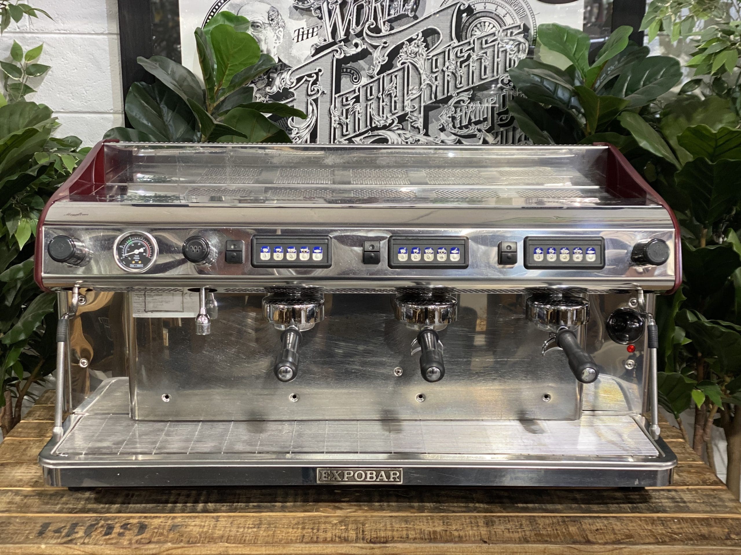 Expobar MegaCrem High Cup Stainless - 3 Group Commercial Espresso Machine - Red