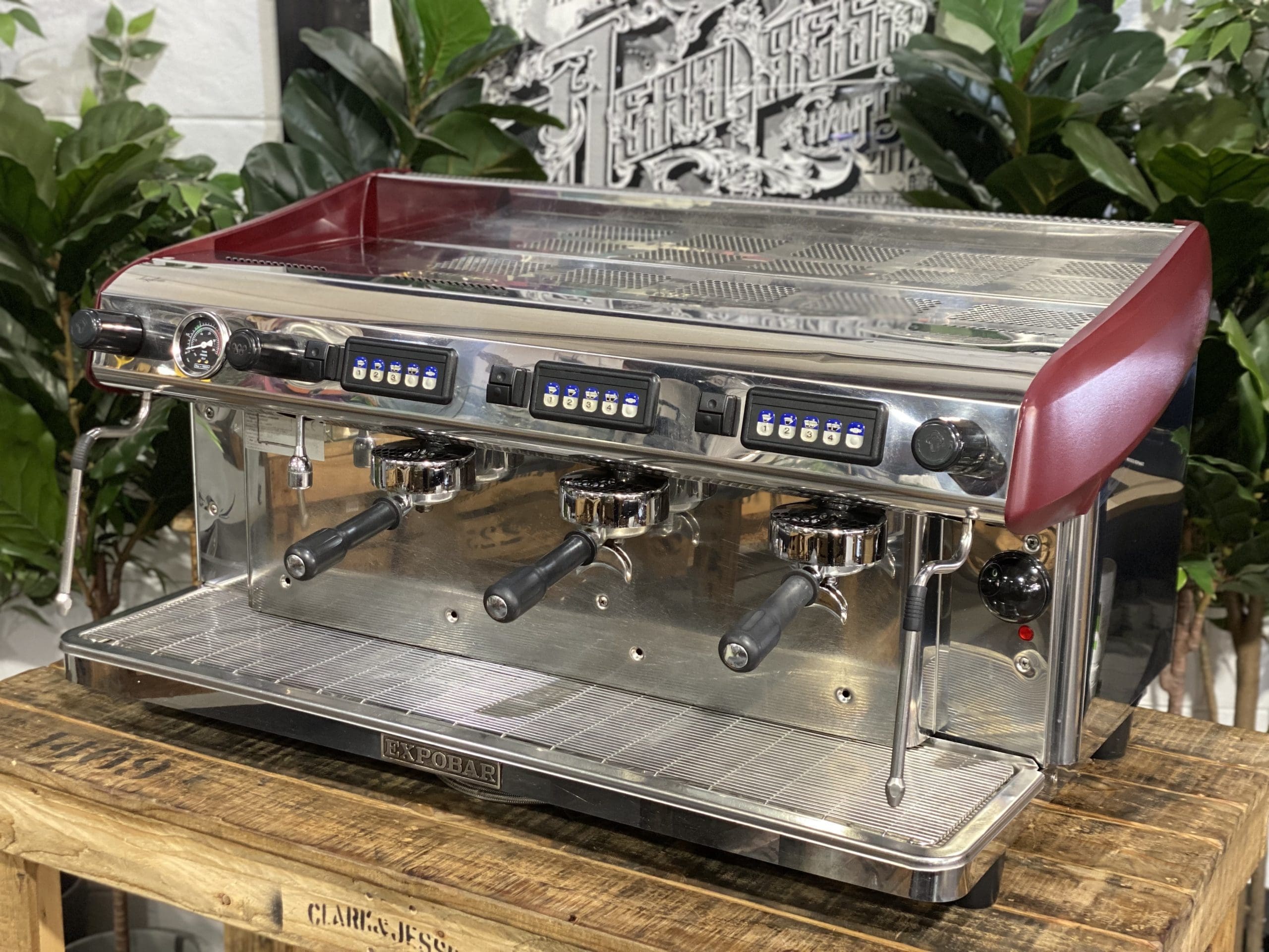 Expobar MegaCrem High Cup Stainless - 3 Group Commercial Espresso Machine - Red