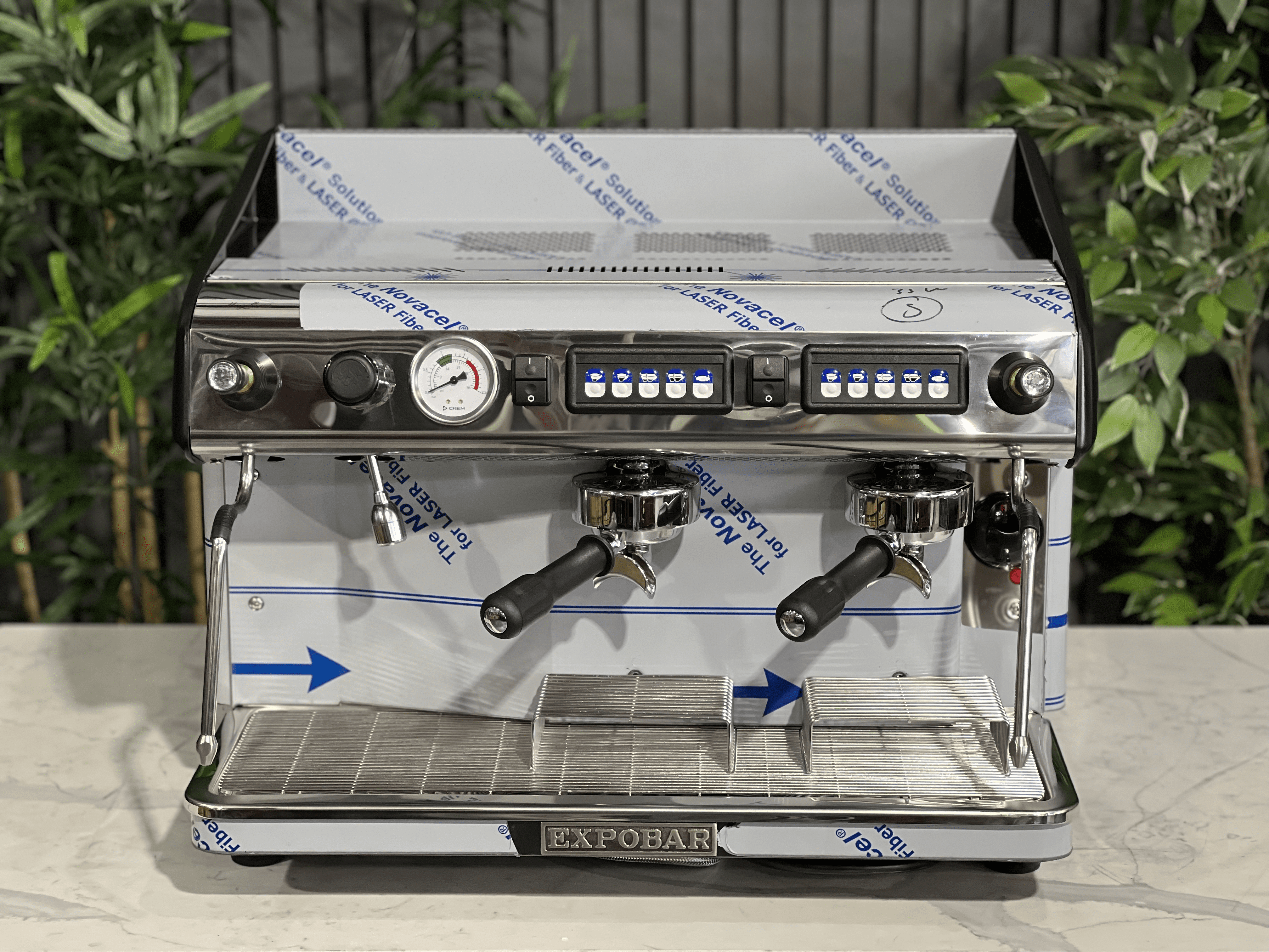 Expobar Megacrem High Cup Flick Taps - 2 Group Commercial Espresso Machine - Stainless