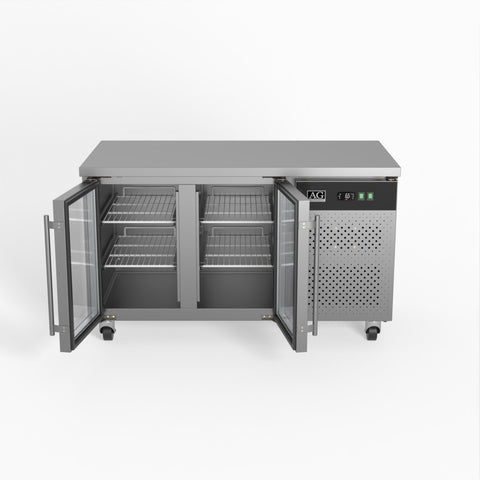 AG Two Door Commercial Glass Door Worktop / Under Bench Display Fridge 700mm Depth GNX2100TNG