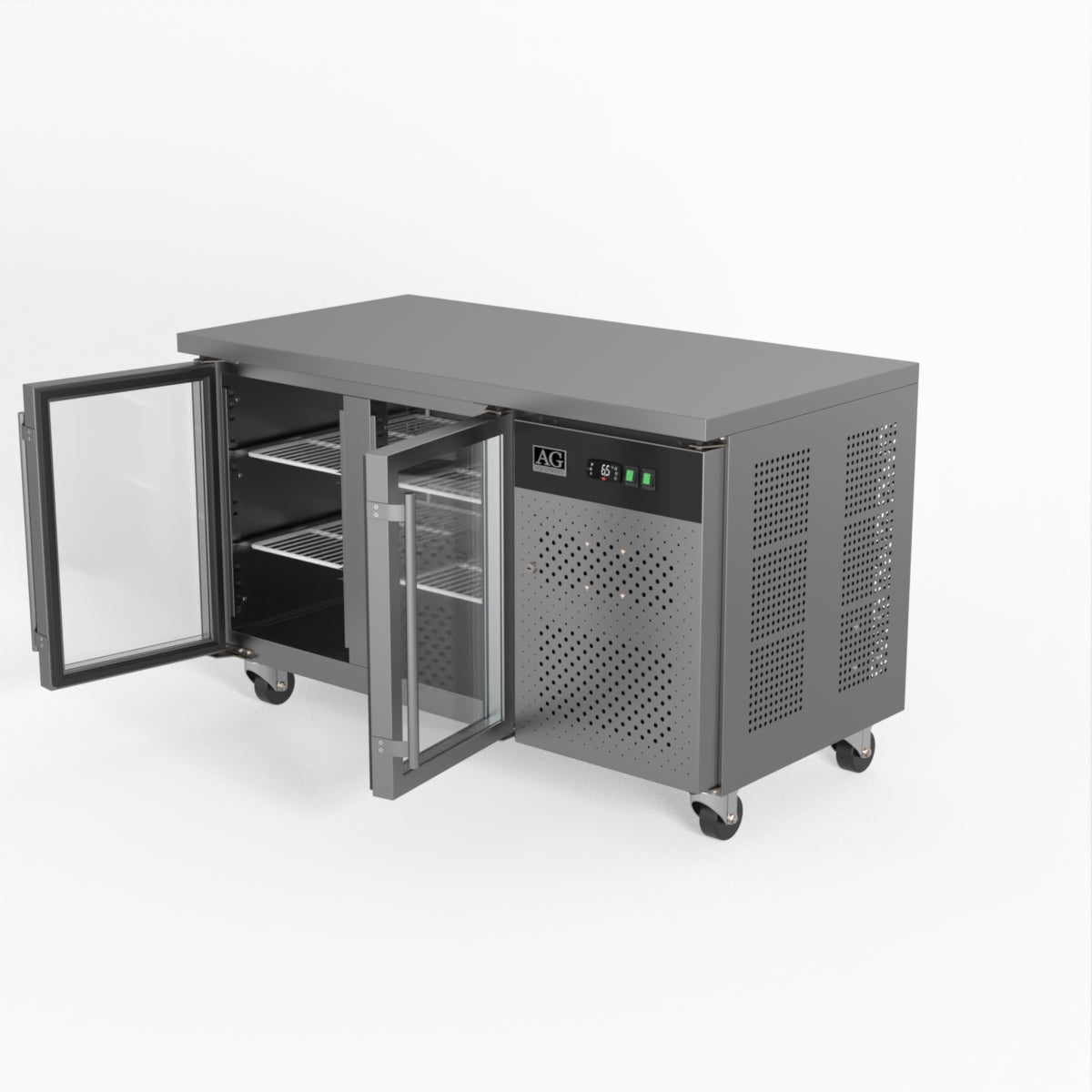 AG Two Door Commercial Glass Door Worktop / Under Bench Display Fridge 700mm Depth GNX2100TNG