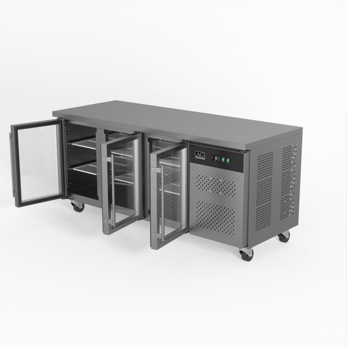 AG Three Door Commercial Glass Door Worktop / Under Bench Display Fridge 700mm Depth GNX3100TNG
