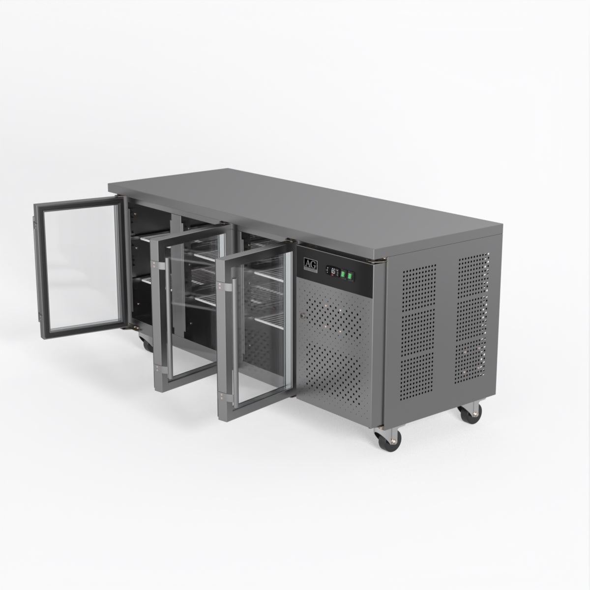 AG Three Door Commercial Glass Door Worktop / Under Bench Display Fridge 700mm Depth GNX3100TNG