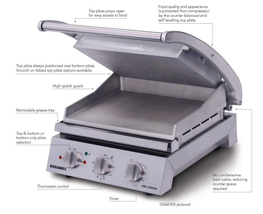 Roband Grill Station 6 slice, smooth plates - GSA610S