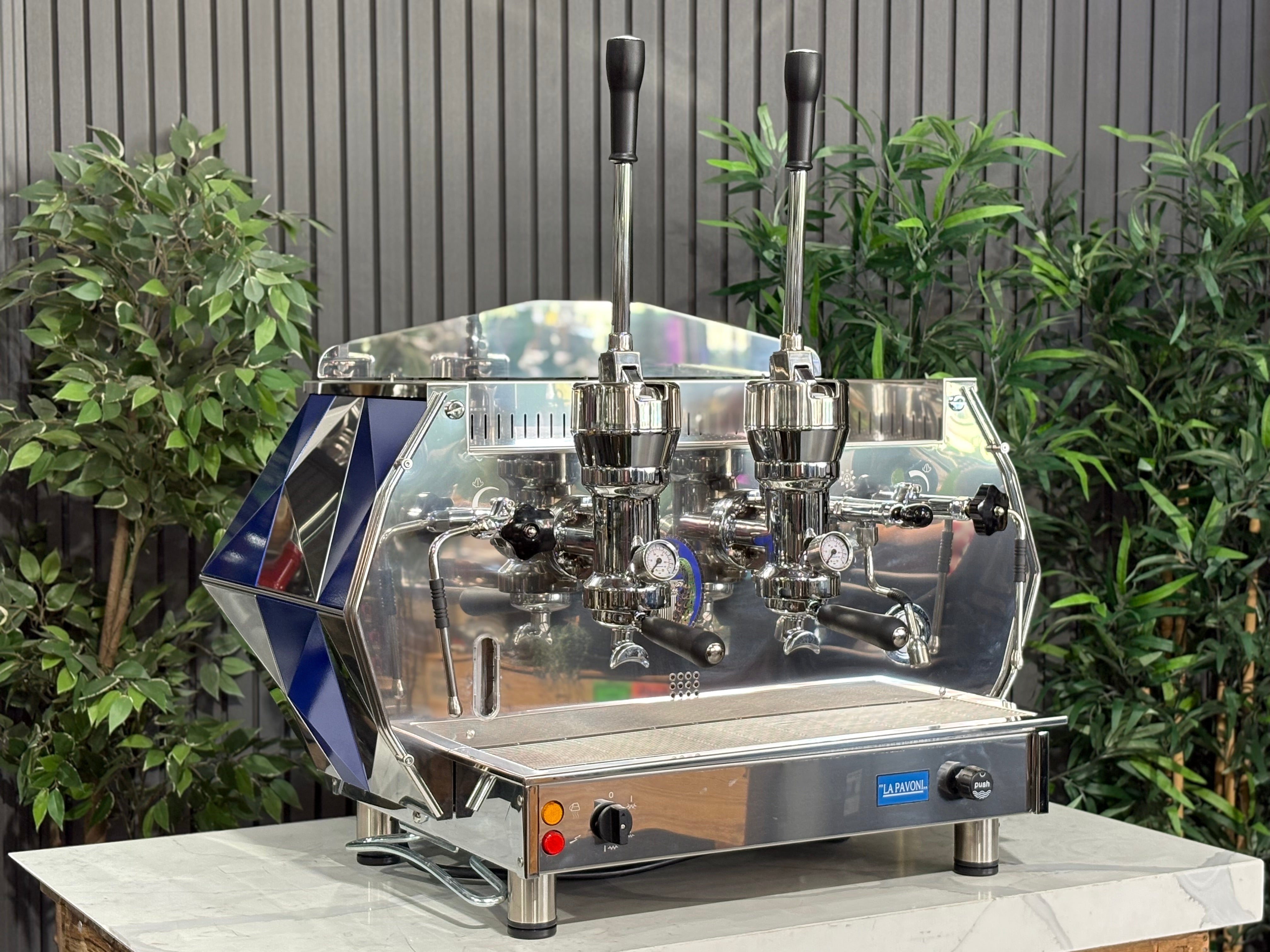 La Pavoni Diamante Lever Blue - 2 Group Commercial Espresso Machine - Chrome