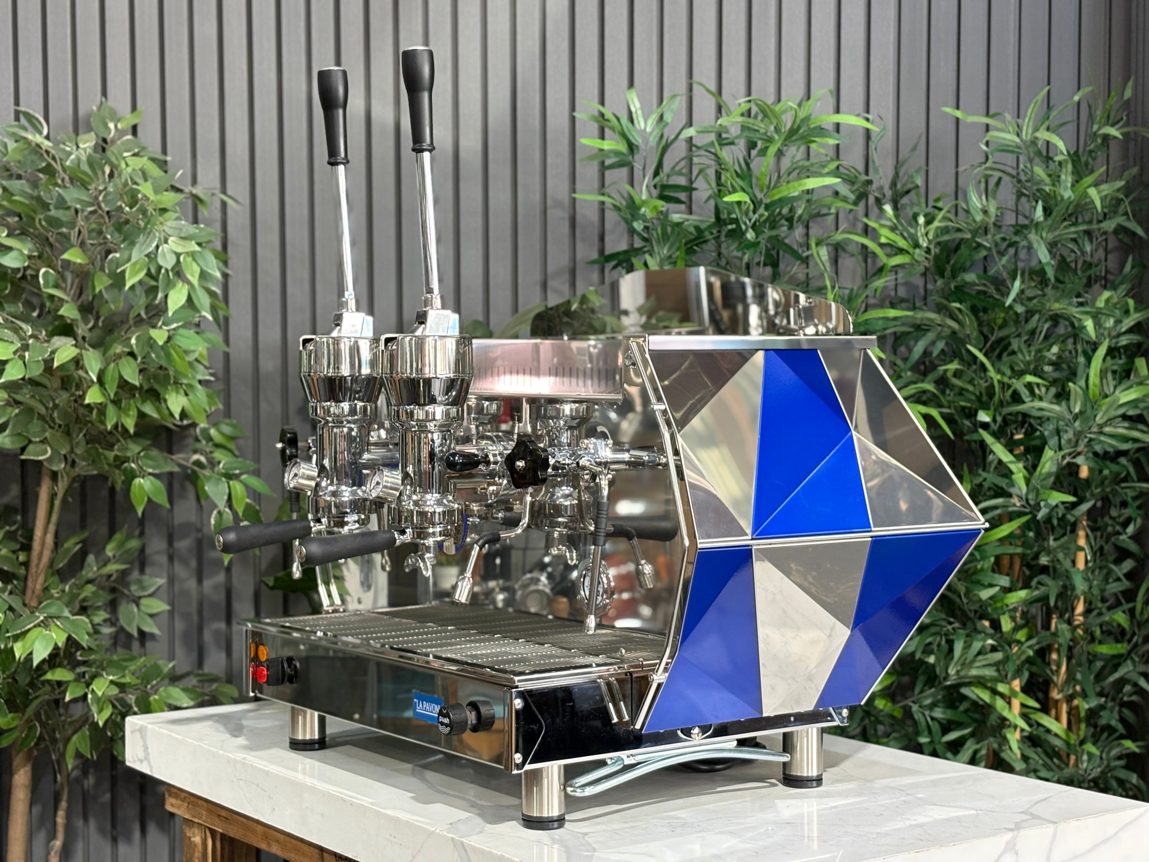 La Pavoni Diamante Lever Blue - 2 Group Commercial Espresso Machine - Chrome