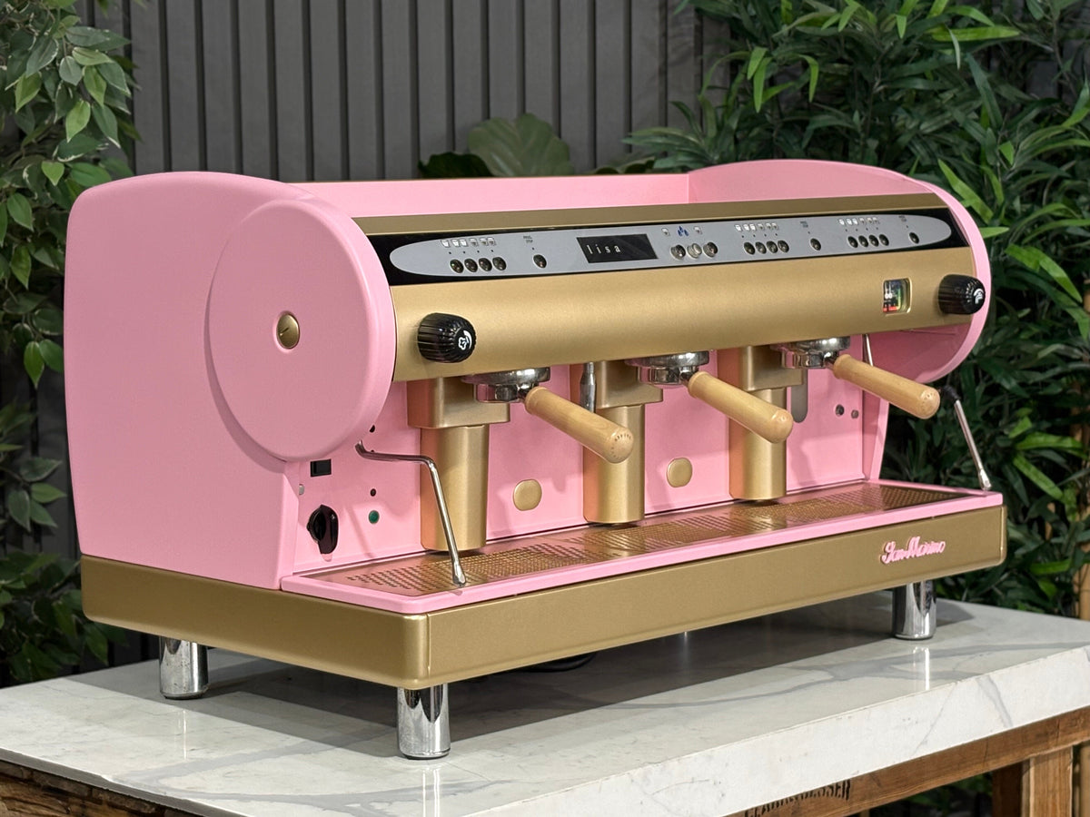 San Marino Lisa - - 3 Group Commercial Espresso Machine - Commercial - Pink, Gold & Timber