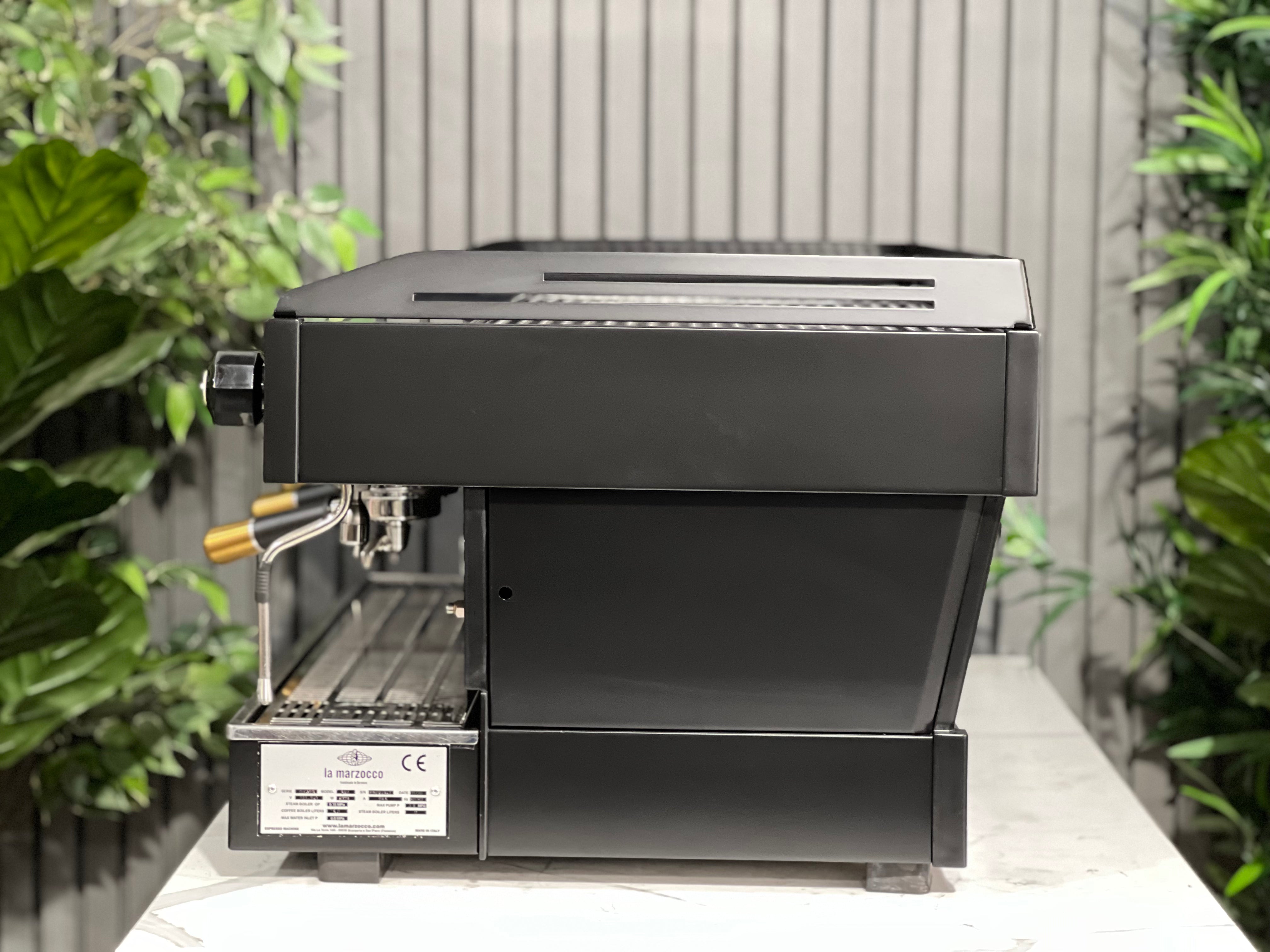 La Marzocco Linea PB Black with Gold Pesado & Logo - 3 Group Commercial Espresso Machine - Gold