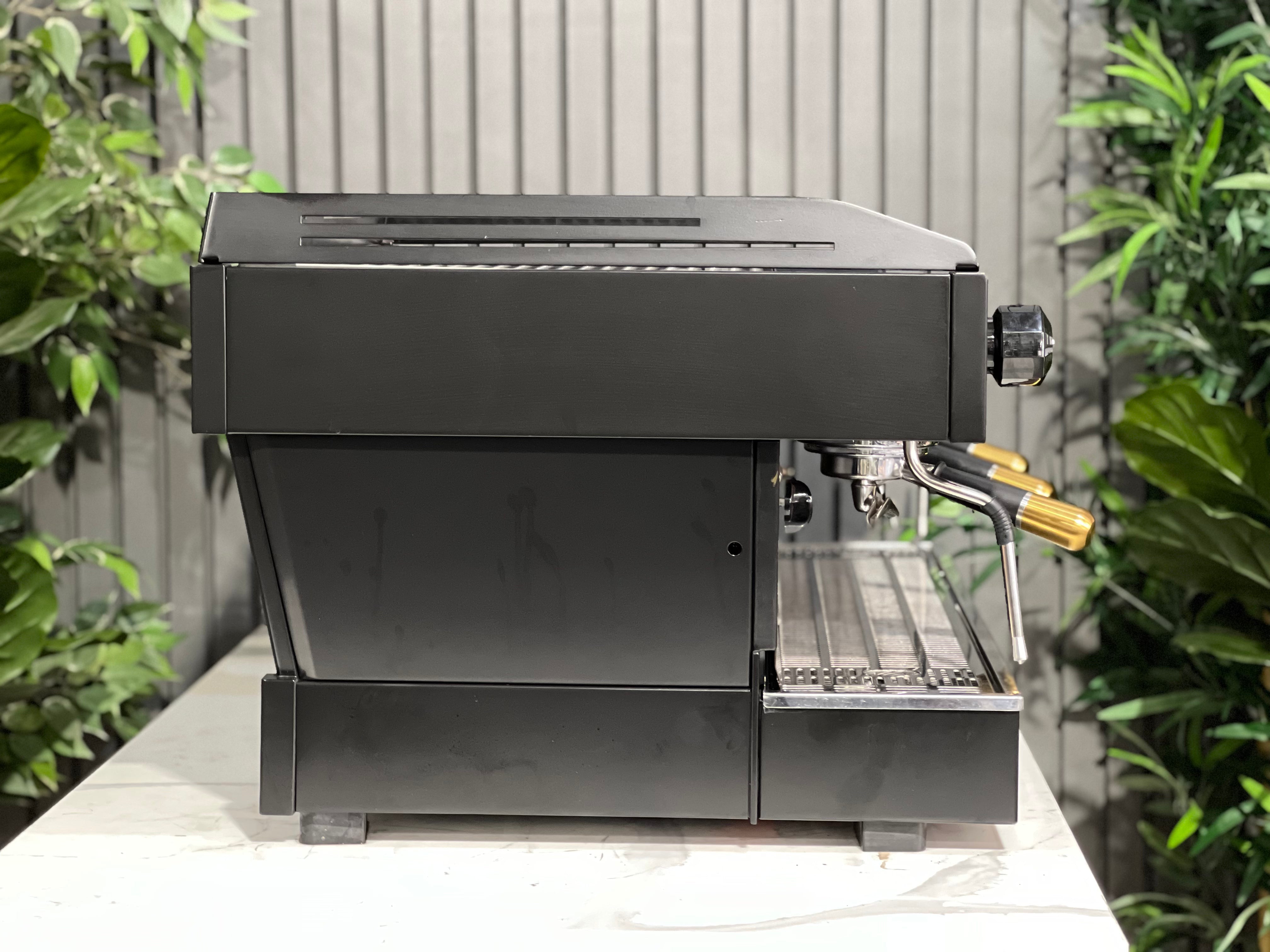 La Marzocco Linea PB Black with Gold Pesado & Logo - 3 Group Commercial Espresso Machine - Gold
