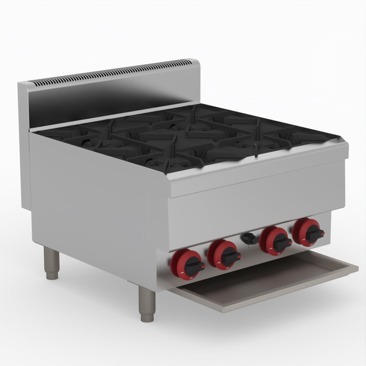 GasMAX Benchtop Lpg 4 Burner Cooktop W/ Splashback - JUS-TR-4BLPG